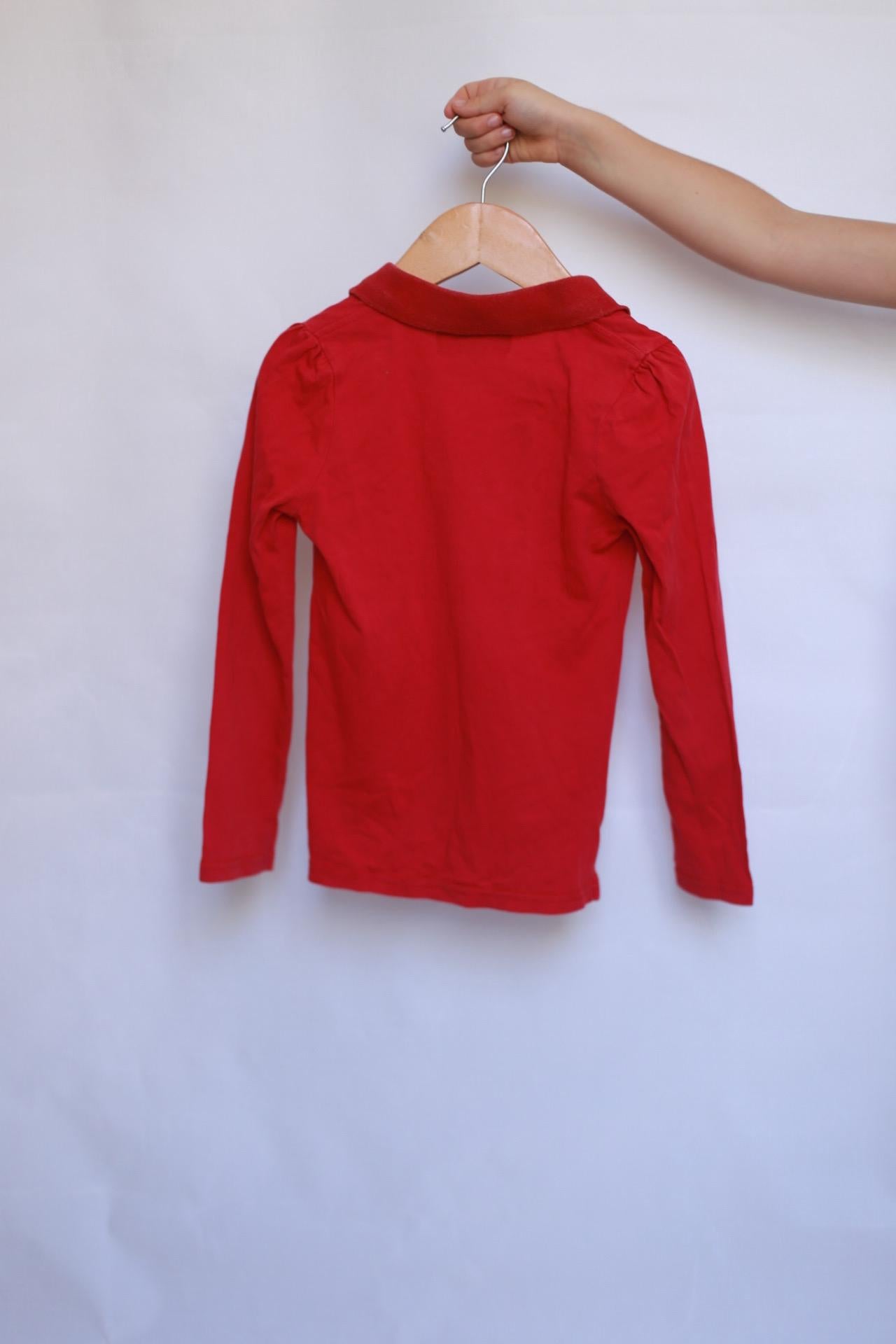 Ralph Lauren red shirt,, classic fit, collared with ruffled trim, preppy Kate Middleton style, US 6