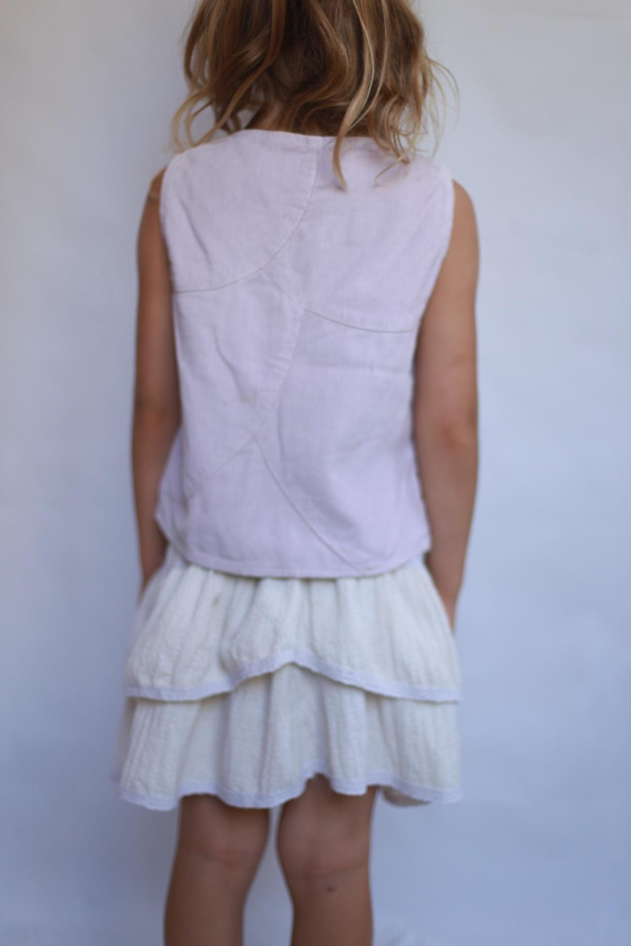 Lavender corduroy vest, tailored fit, scalloped edge, casual elegance, US 6 (kids), versatile layering piece