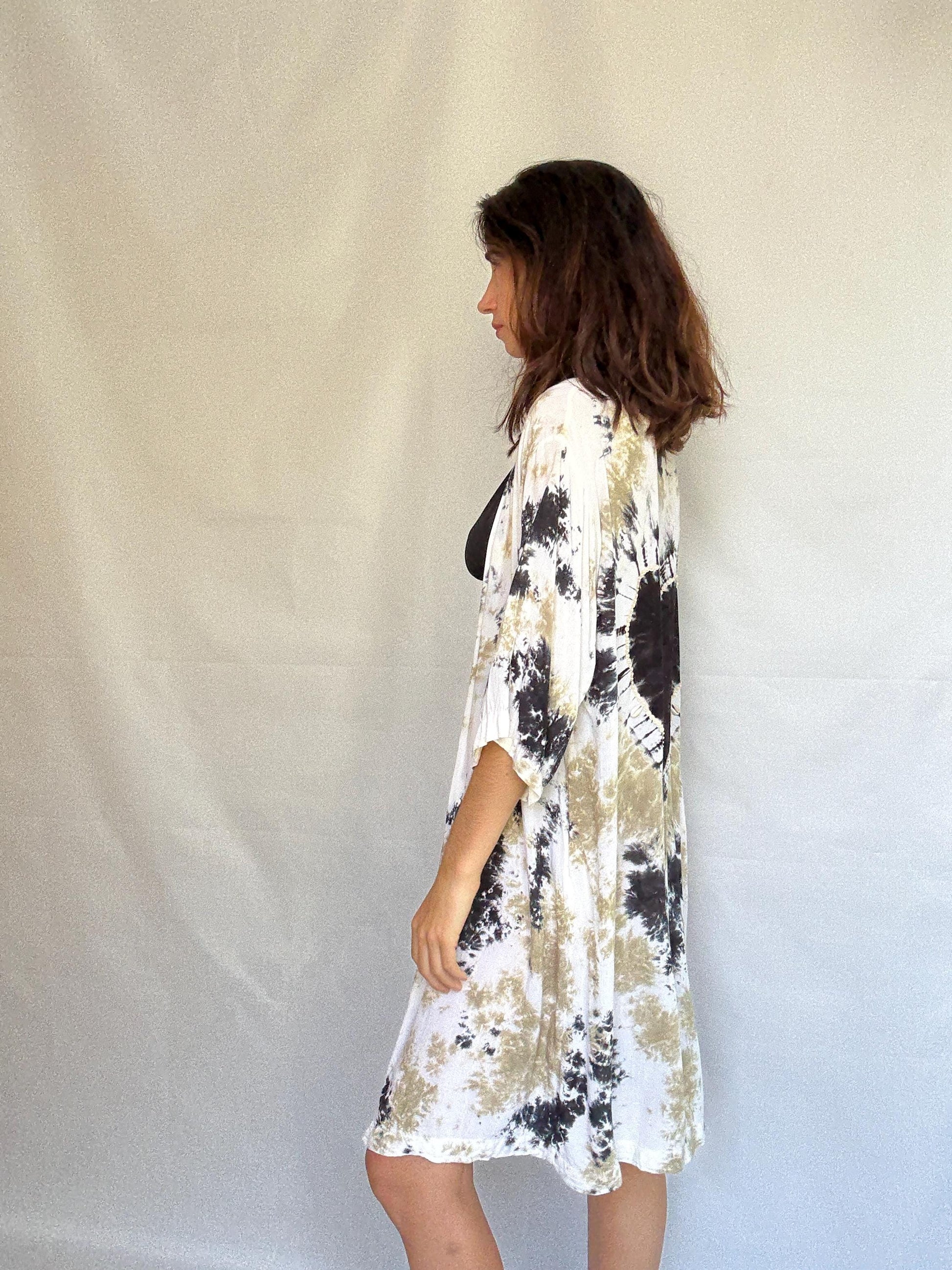 Mele Beach tie dye kimono robe, bohemian festival outfit , One size beach resort wear