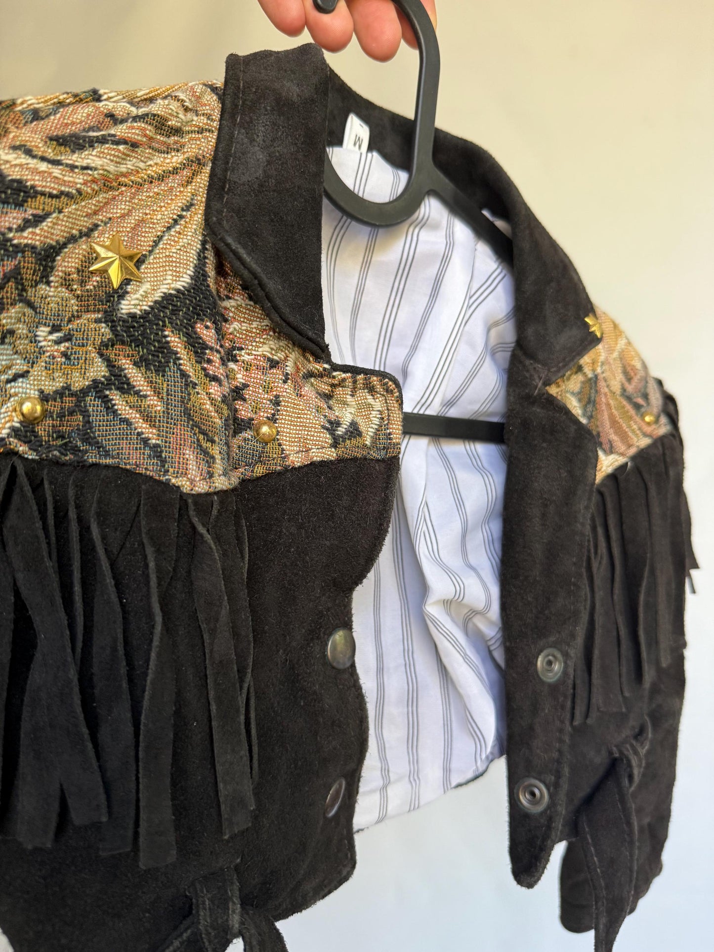 Vintage Black Suede Fringe Jacket for Kids — additional view 6