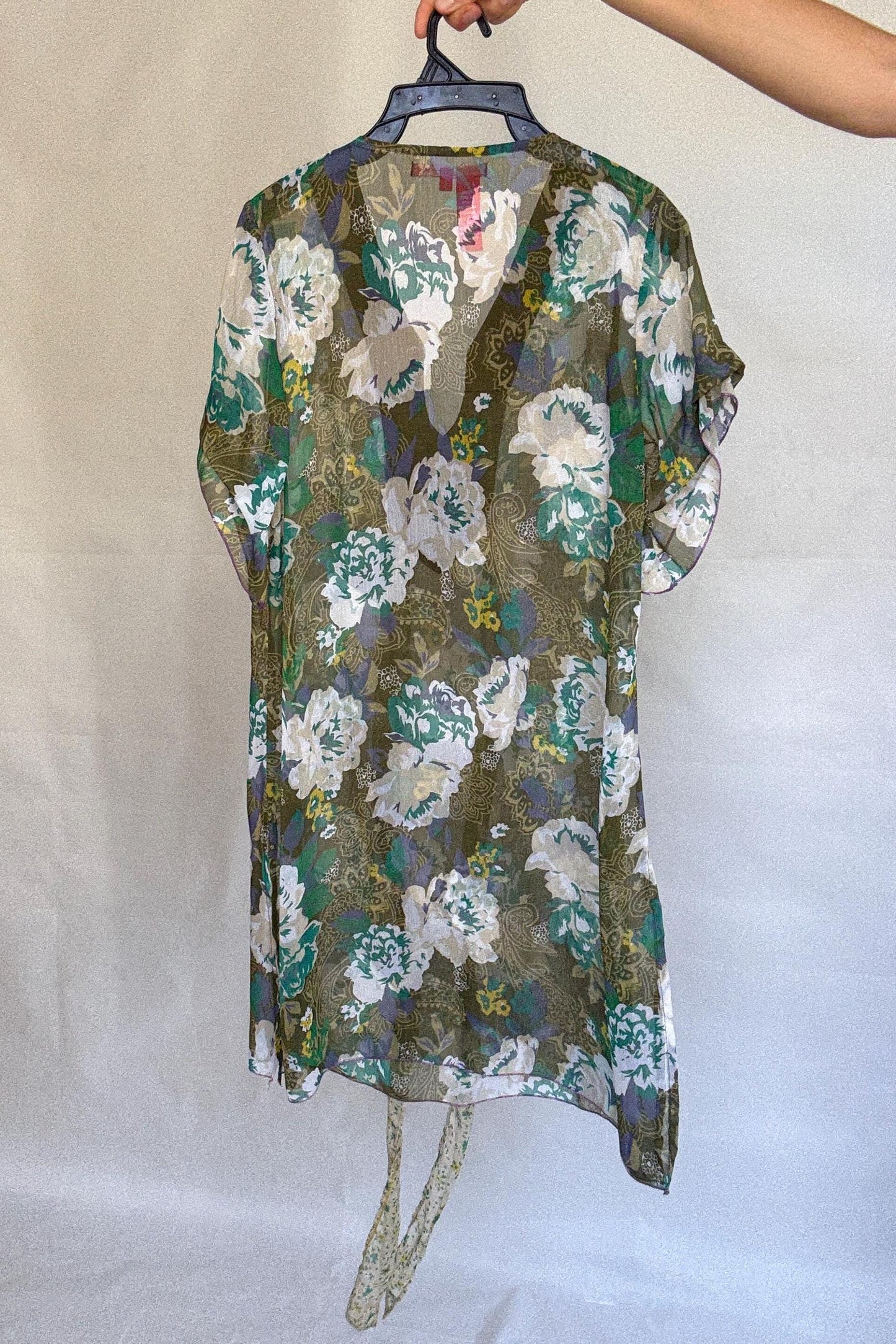 Multicolor floral mini dress, flowy fit, embroidered v neck, bohemian grunge, US S, summer beachwear