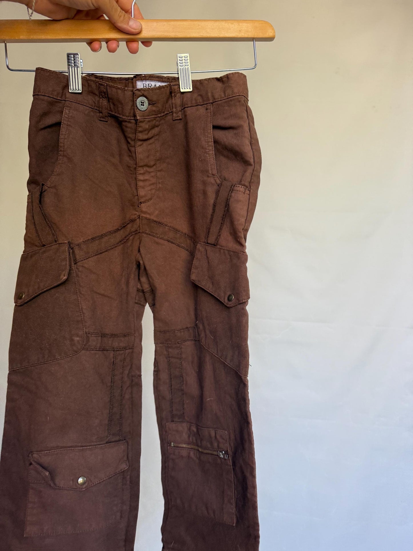 Braez brown cargo pants, 100% cotton, multiple pockets, utility style, vintage retro 90s, US S, outdoor adventure wear, size US 6 kids