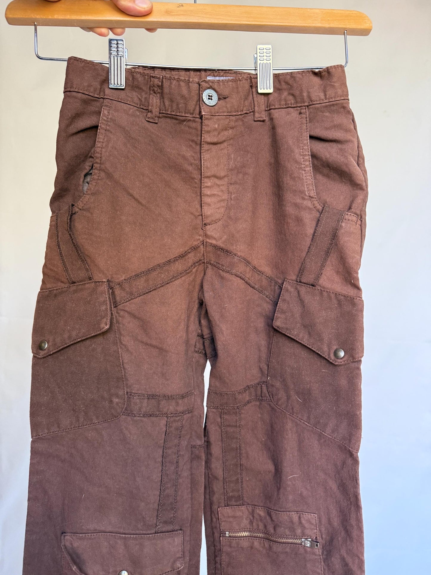 Braez brown cargo pants, 100% cotton, multiple pockets, utility style, vintage retro 90s, US S, outdoor adventure wear, size US 6 kids
