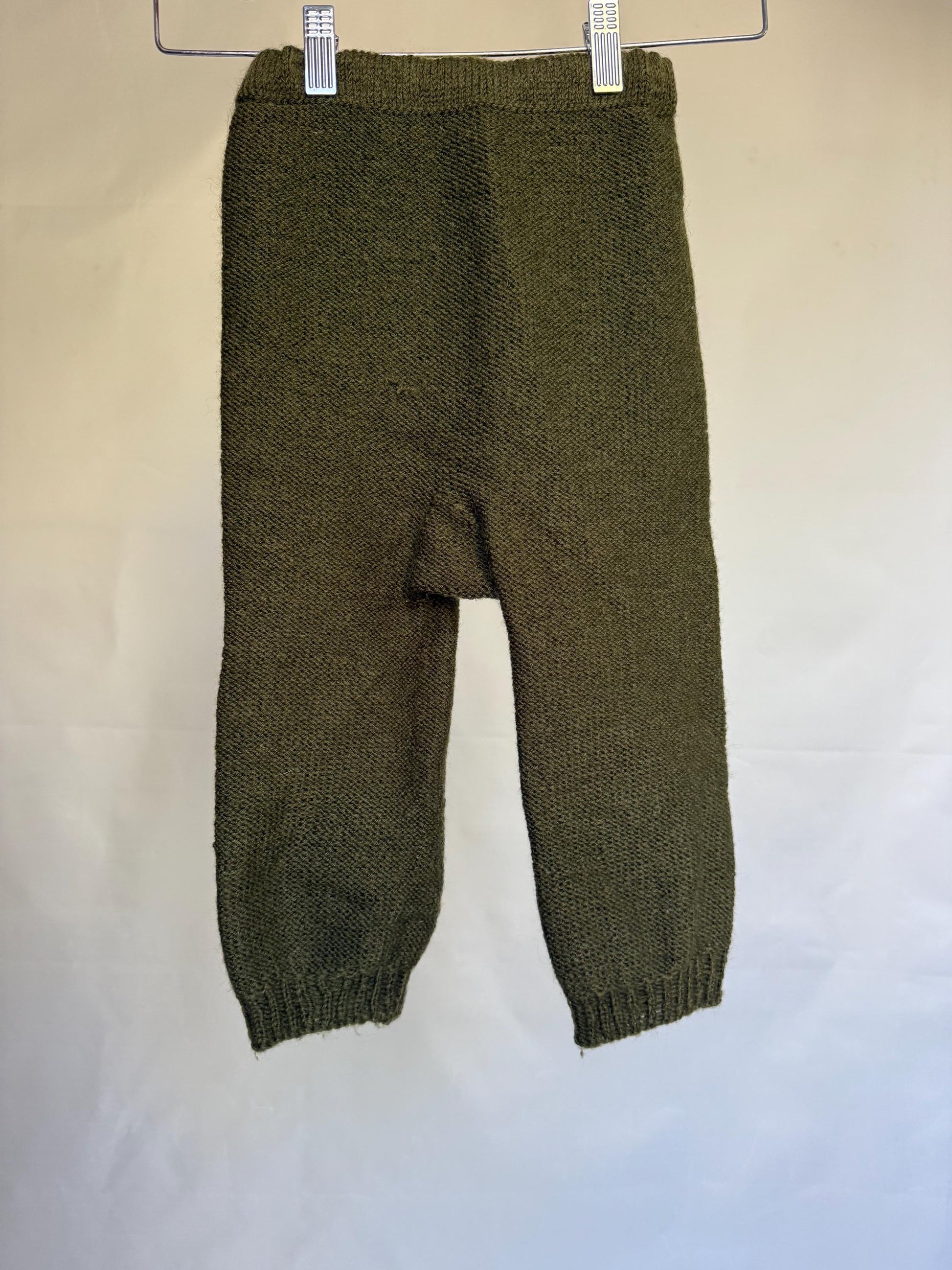 Vintage forest green knit children pants, wool blend feel, casual style, 3-4 years, cozy playtime wear