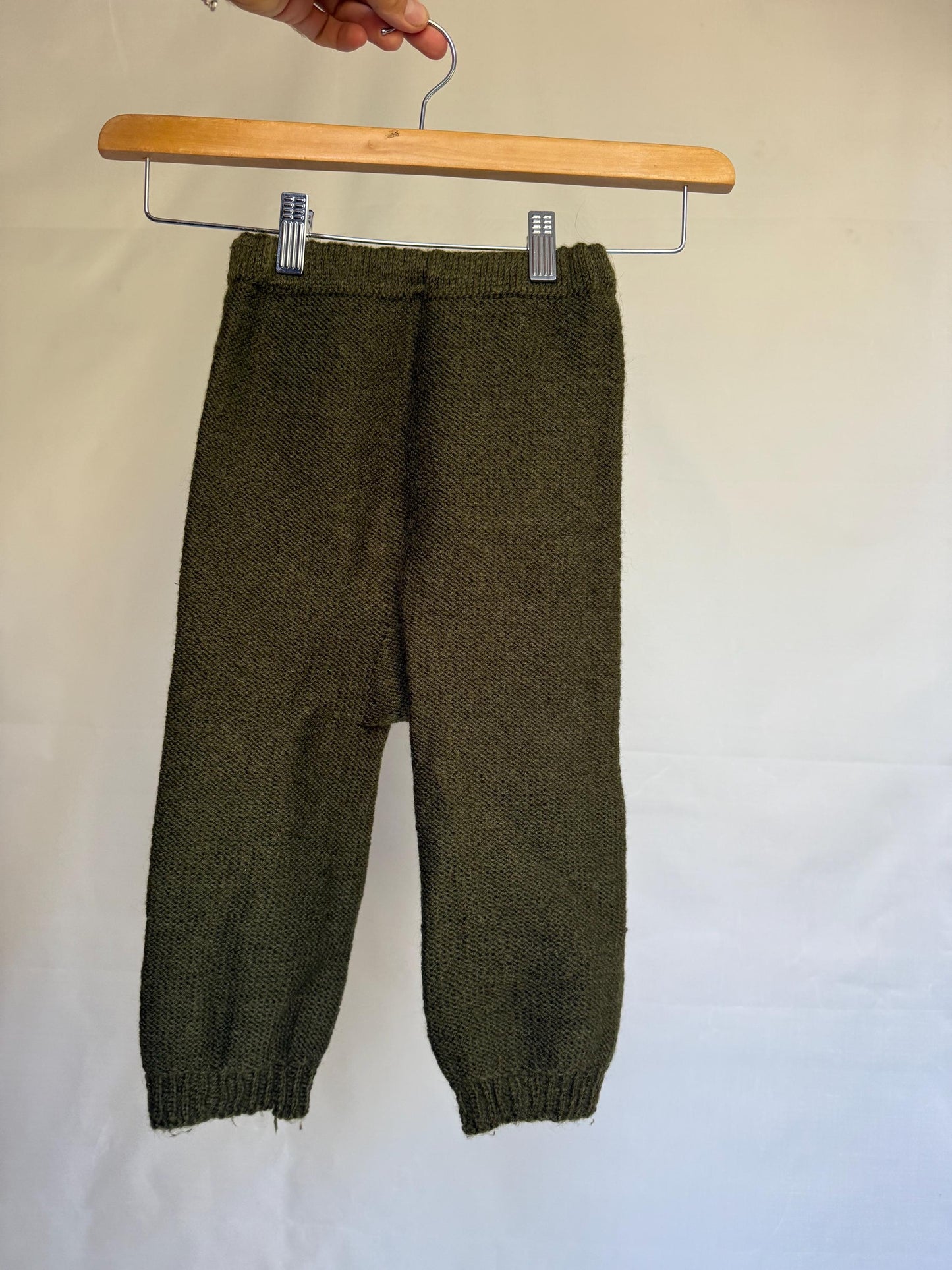 Vintage forest green knit children pants, wool blend feel, casual style, 3-4 years, cozy playtime wear