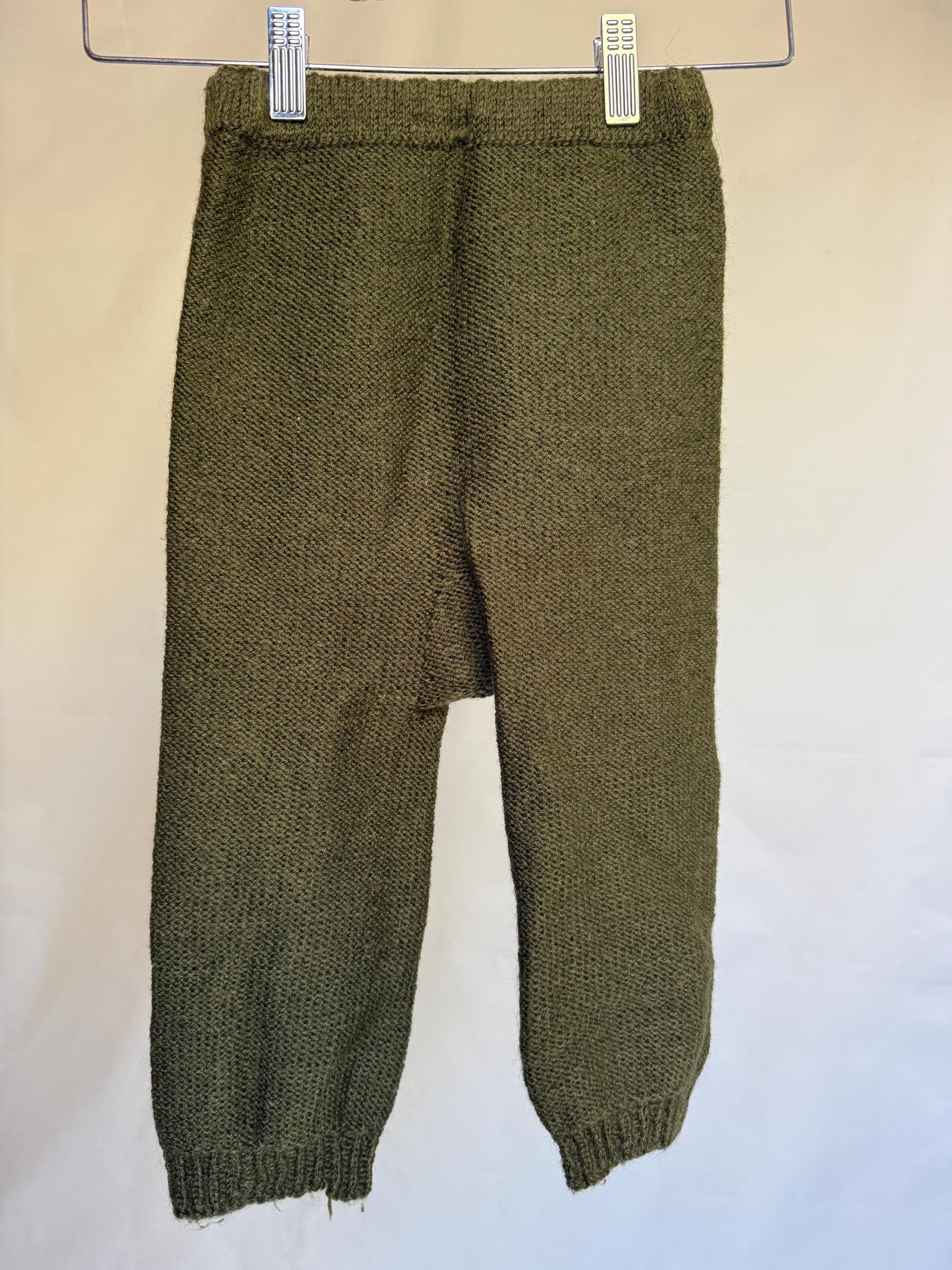 Vintage forest green knit children pants, wool blend feel, casual style, 3-4 years, cozy playtime wear