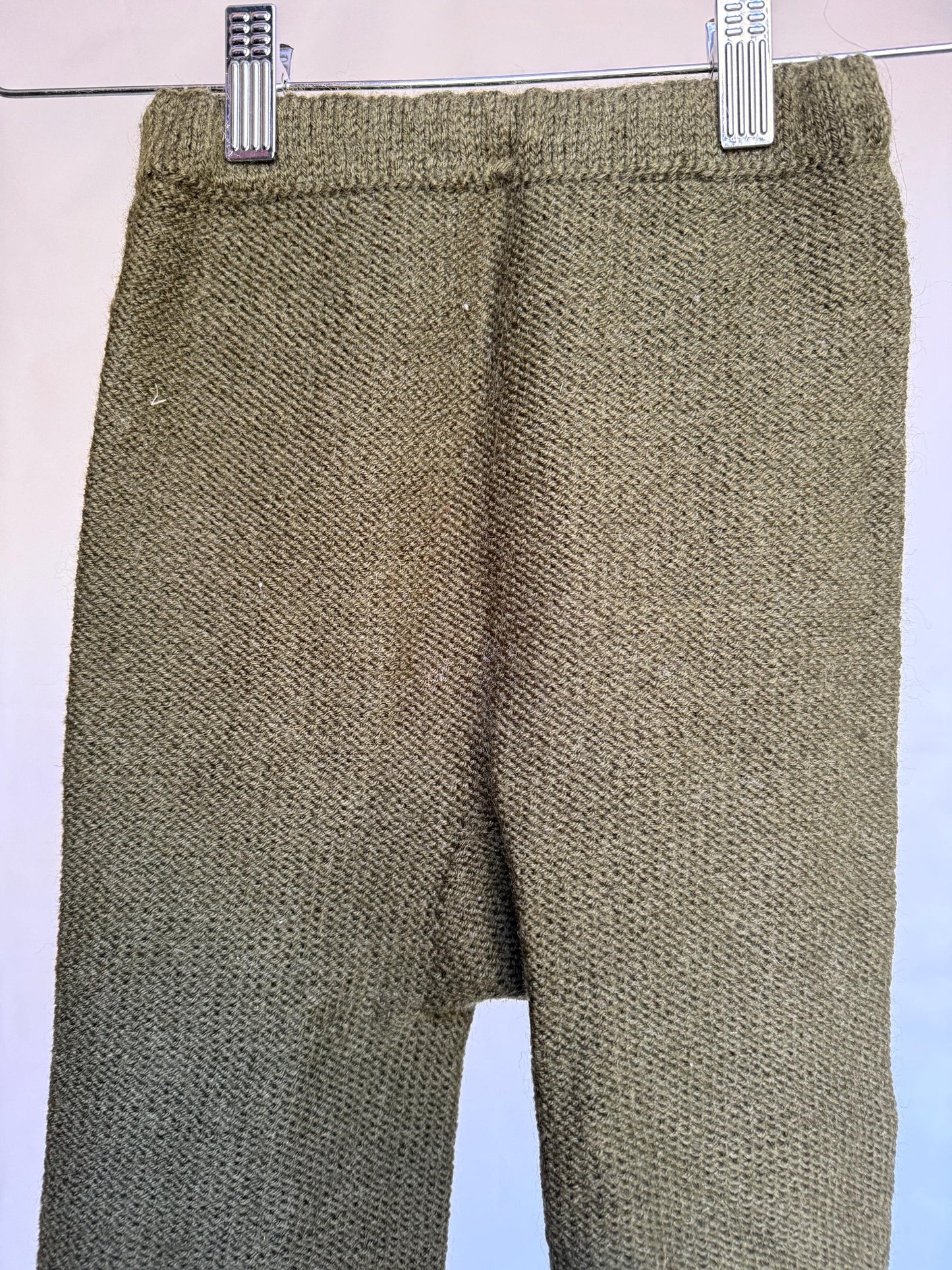 Vintage forest green knit children pants, wool blend feel, casual style, 3-4 years, cozy playtime wear