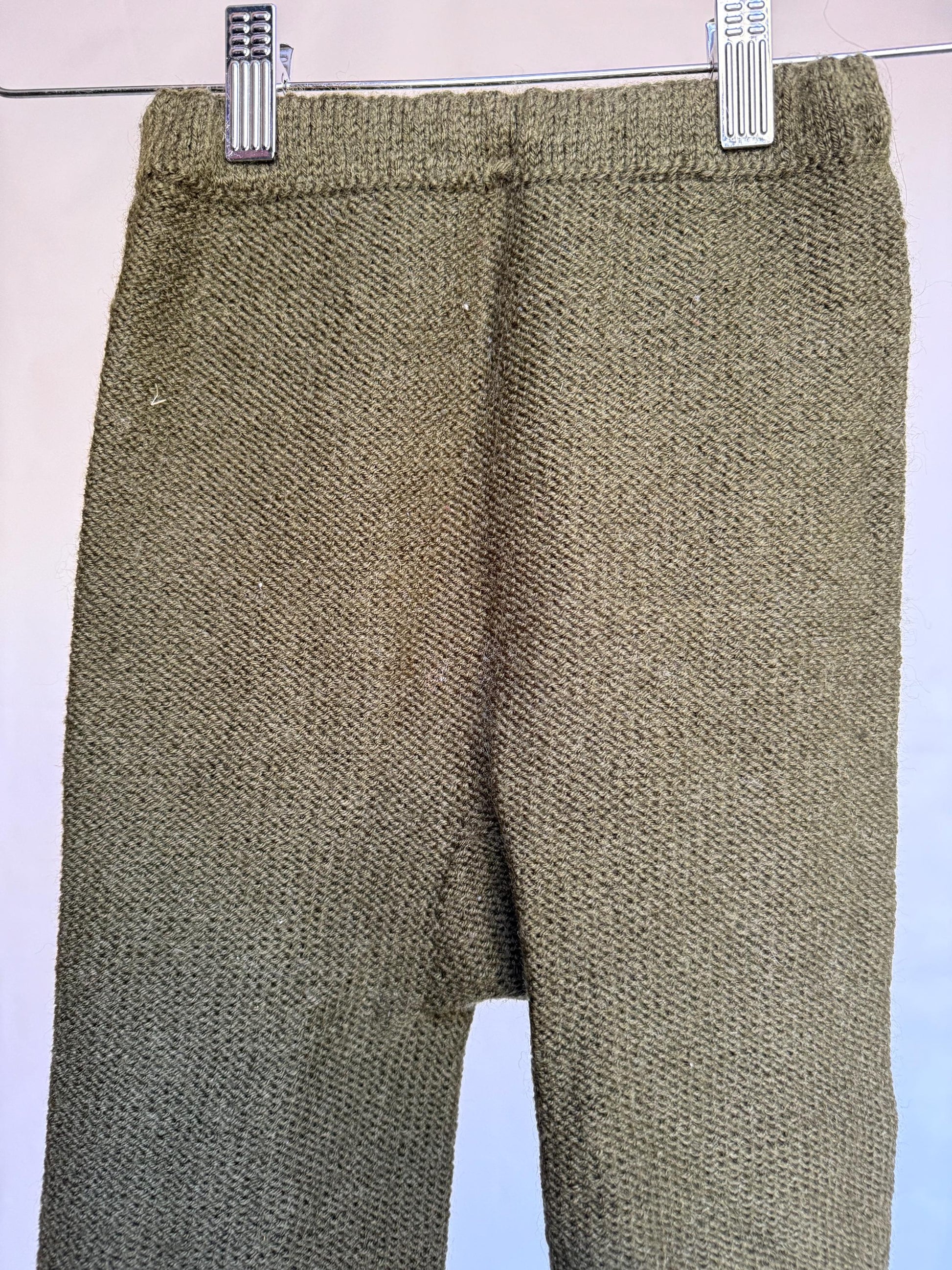 Vintage forest green knit children pants, wool blend feel, casual style, 3-4 years, cozy playtime wear