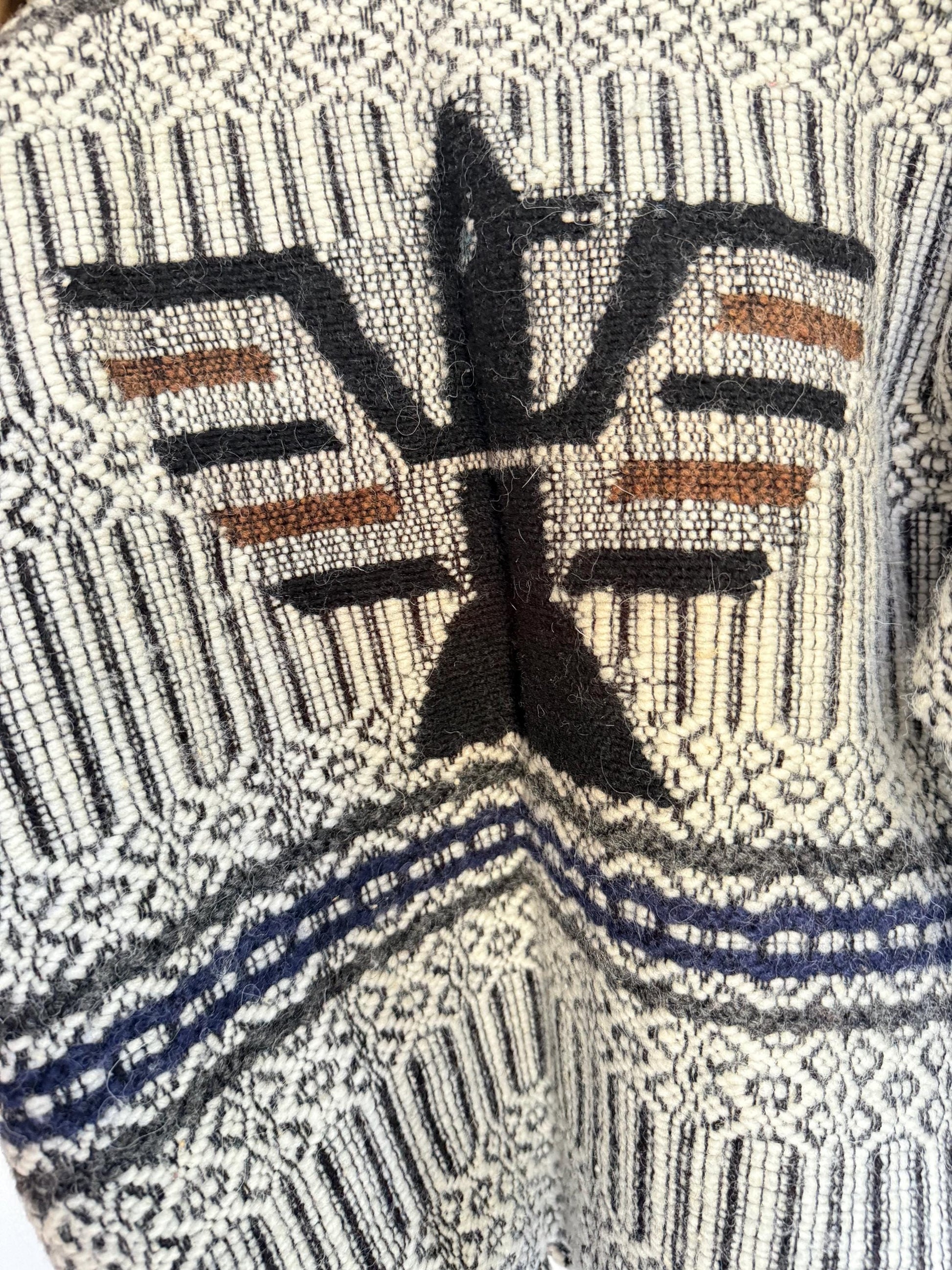 Handmade vintage nordic-inspired wool sweater, button up design, black inca bird, retro 90s style, winter streetwear