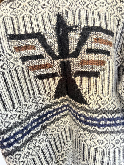 Nordic Wool Sweater, Vintage 90s Button-Up, Black White Blue Stripes