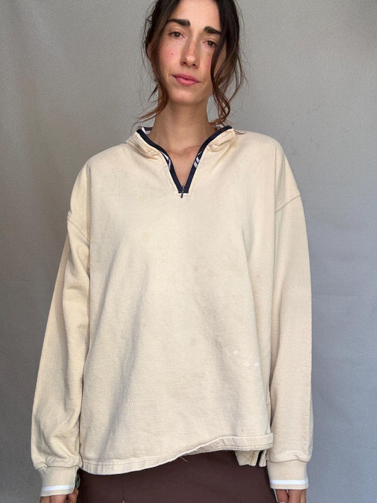 Reebok beige jumper, 100% cotton, loose oversized fit, embroidered logo, casual sporty, US XL, streetwear relaxed vibe
