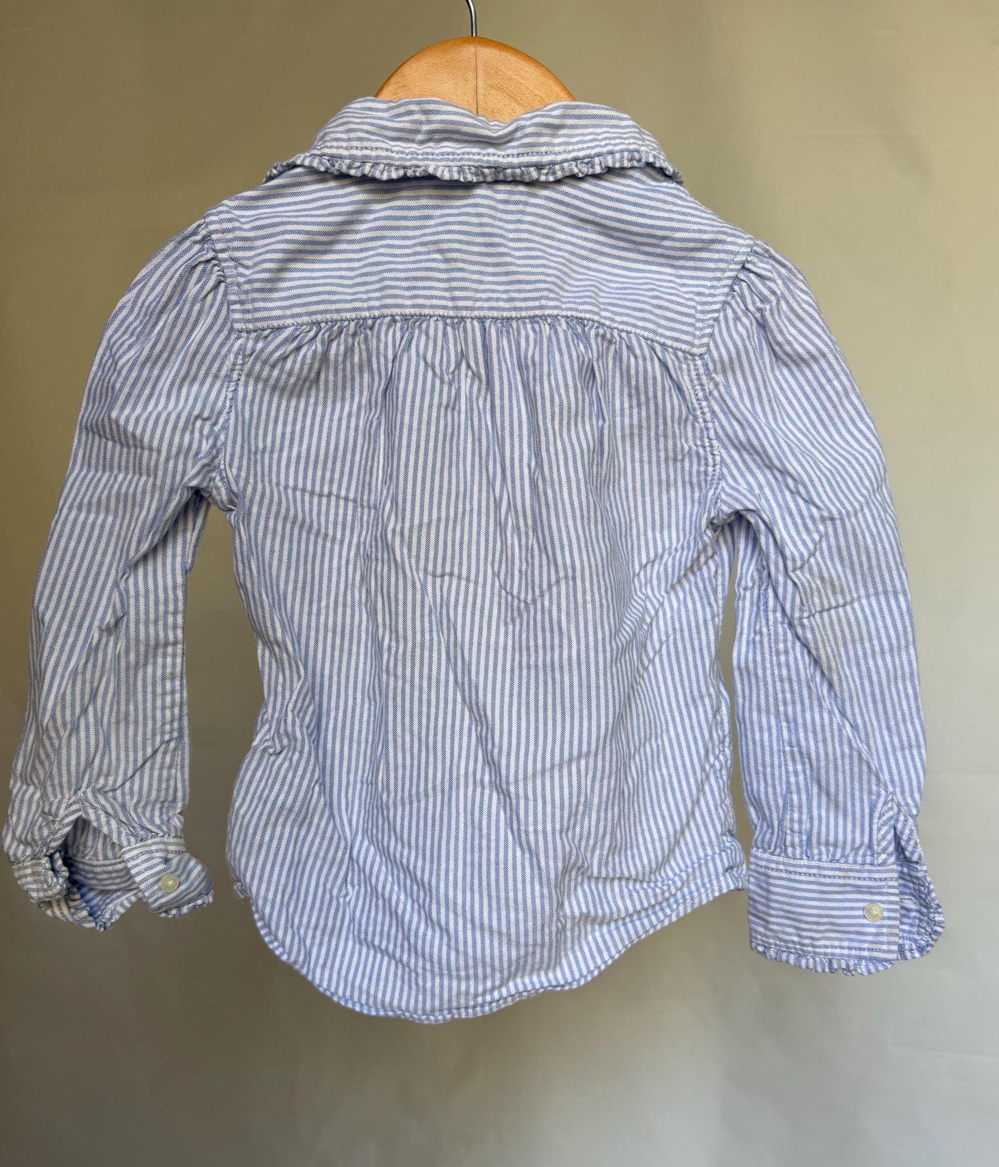 Ralph Lauren blue striped shirt, 100% cotton, classic fit, button front, preppy wear, Size 4 years old
