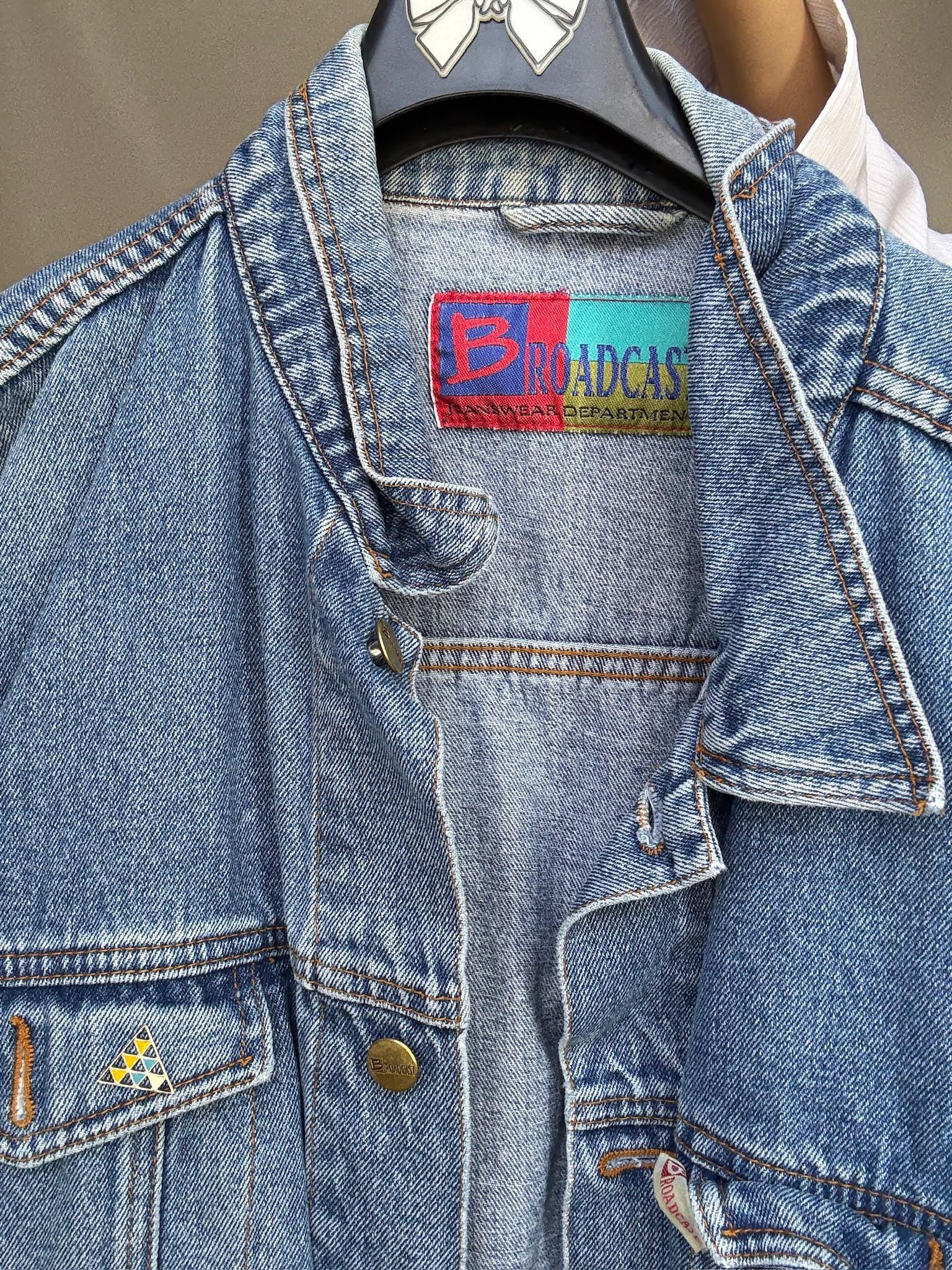 Vintage blue denim 80s jacket, Retro cool menswear, Oversized boyfriend clothing, Punk streetwear, retro 90s Kristen Stewart vibe, US XL