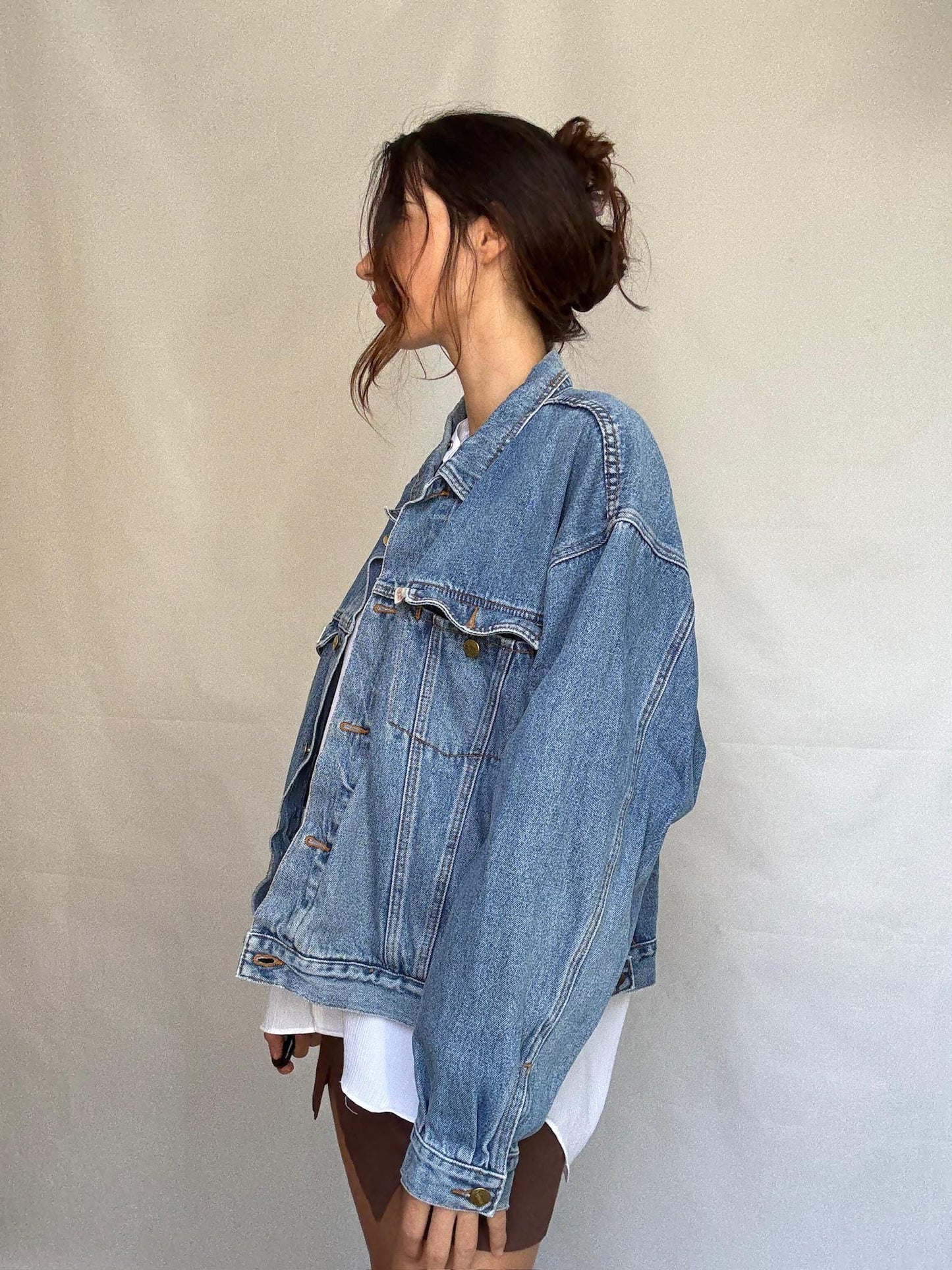 Vintage blue denim 80s jacket, Retro cool menswear, Oversized boyfriend clothing, Punk streetwear, retro 90s Kristen Stewart vibe, US XL