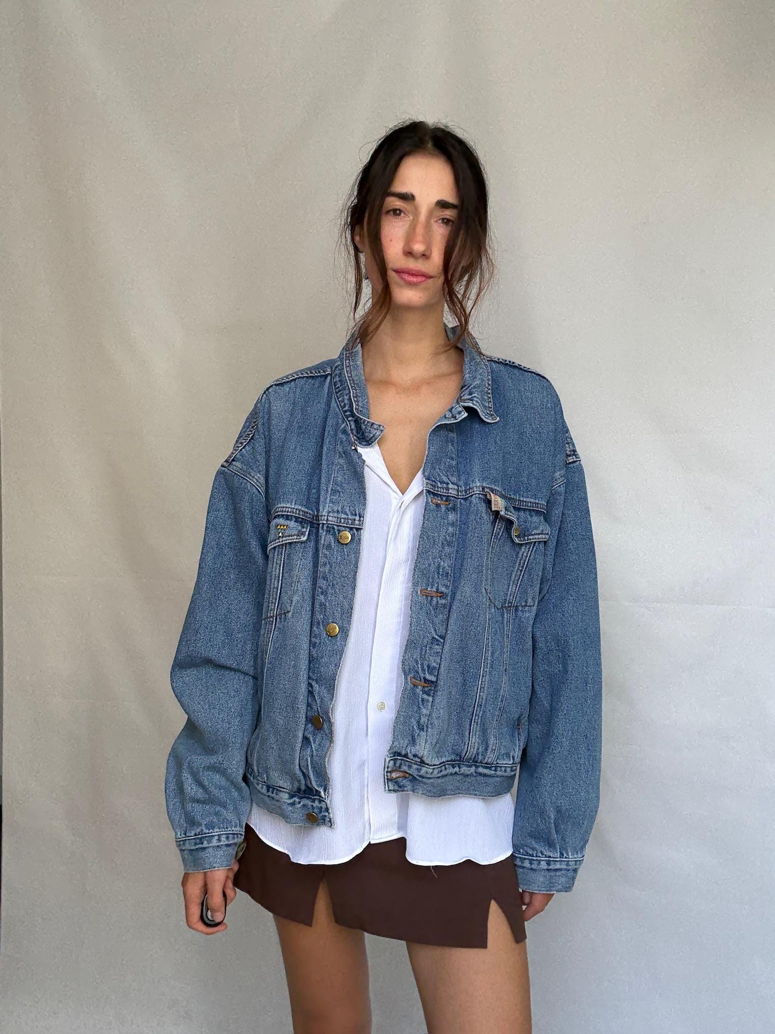 Vintage blue denim 80s jacket, Retro cool menswear, Oversized boyfriend clothing, Punk streetwear, retro 90s Kristen Stewart vibe, US XL
