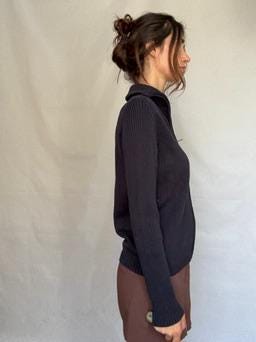 Dark Blue Cotton Cardigan Vest — fabric close-up