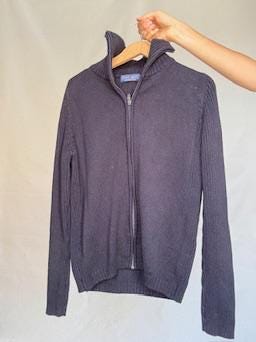 Dutti Sport by Massimo dutti dark blue cardigan vest, 100% cotton navy blue turtleneck winter wear, sleek minimalist design menswear, US L