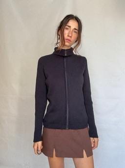 Dutti Sport by Massimo dutti dark blue cardigan vest, 100% cotton navy blue turtleneck winter wear, sleek minimalist design menswear, US L