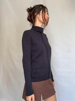 Dark Blue Cotton Cardigan Vest — additional view 6