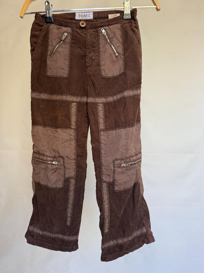 Brown Tencel Kids Trousers Retro Style Elastic Waist