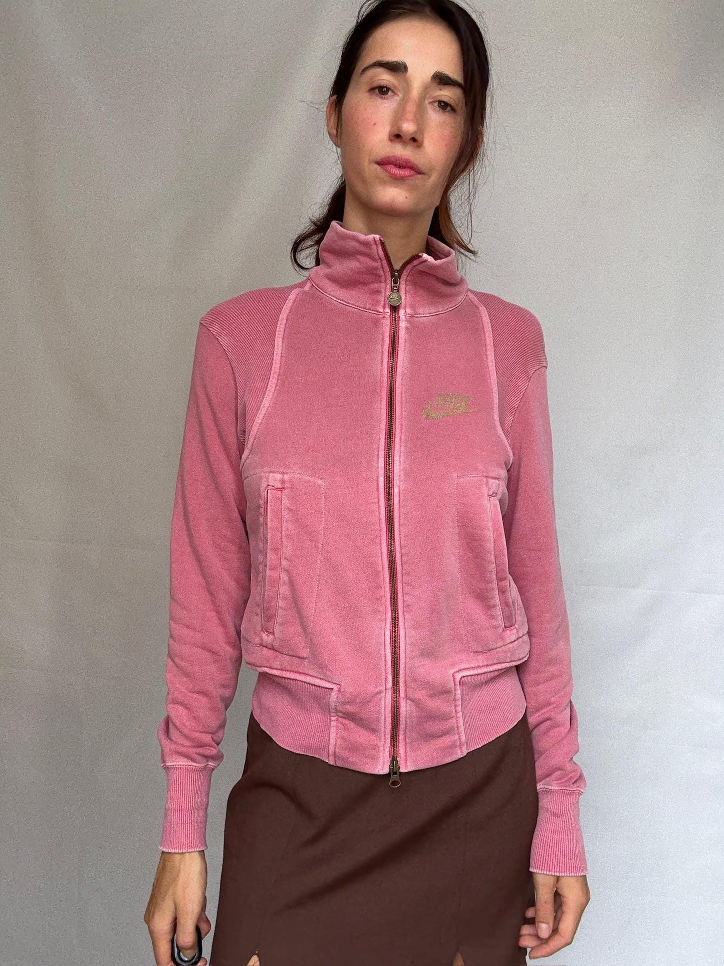 Nike pink zip up vest, cotton sporty fit, girlycasual streetwear, US M, everyday active style