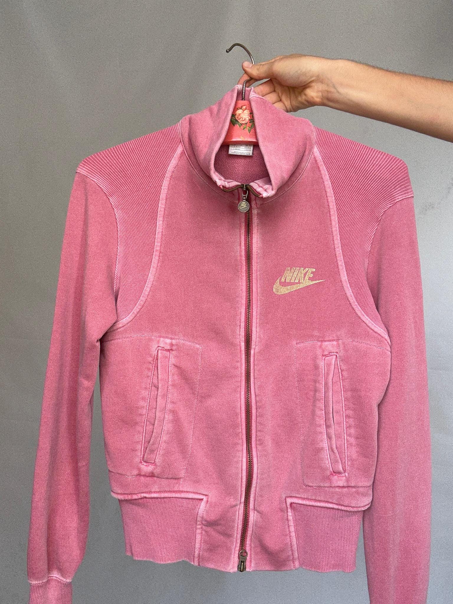 Nike pink zip up vest, cotton sporty fit, girlycasual streetwear, US M, everyday active style