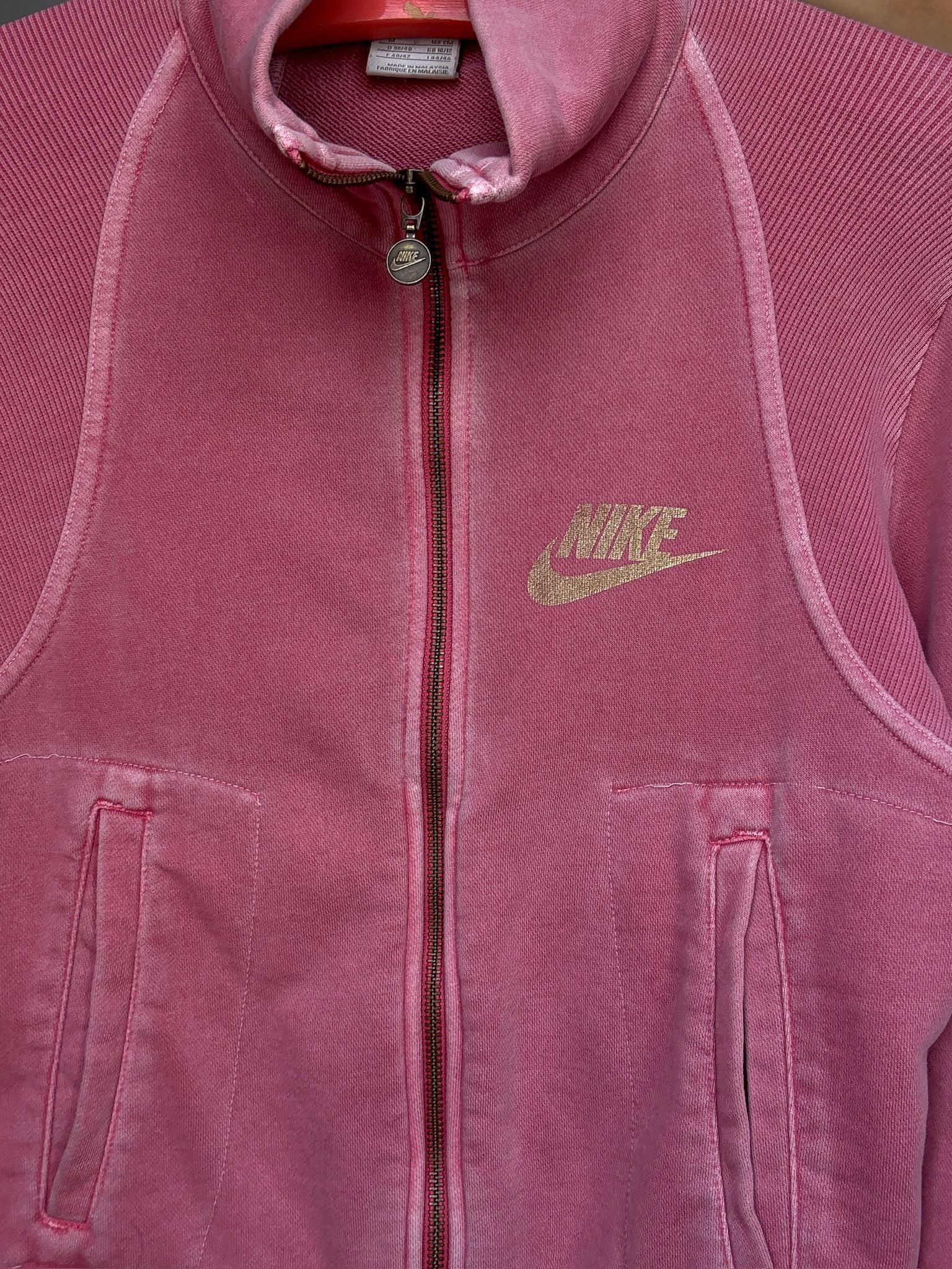 Nike pink zip up vest, cotton sporty fit, girlycasual streetwear, US M, everyday active style