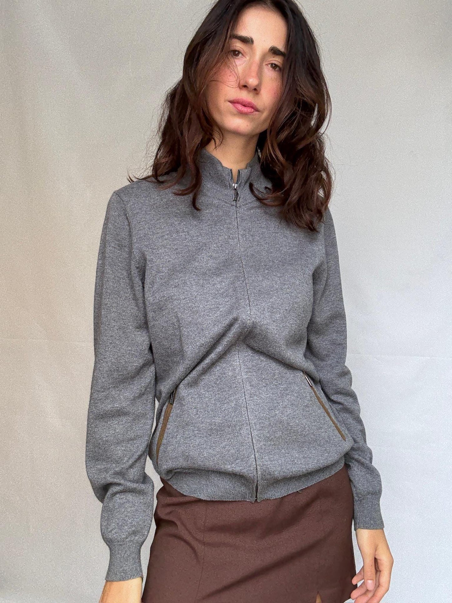 Massimo Dutti gray knit vest, cotton cashmere blend, minimalist chic, US M