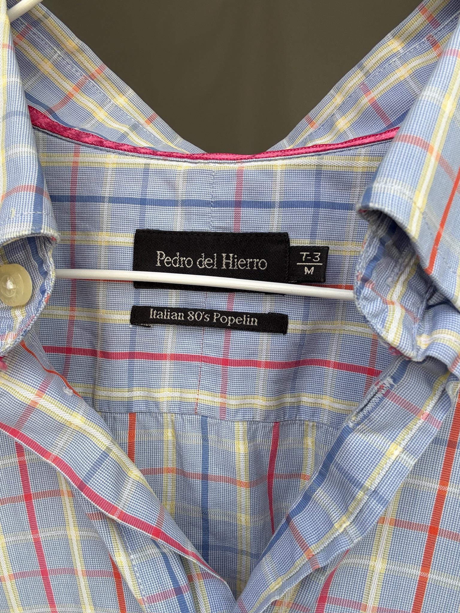 Vintage Pedro del Hierro plaid shirt, poplin cotton, Size M, Spanish designer menswear