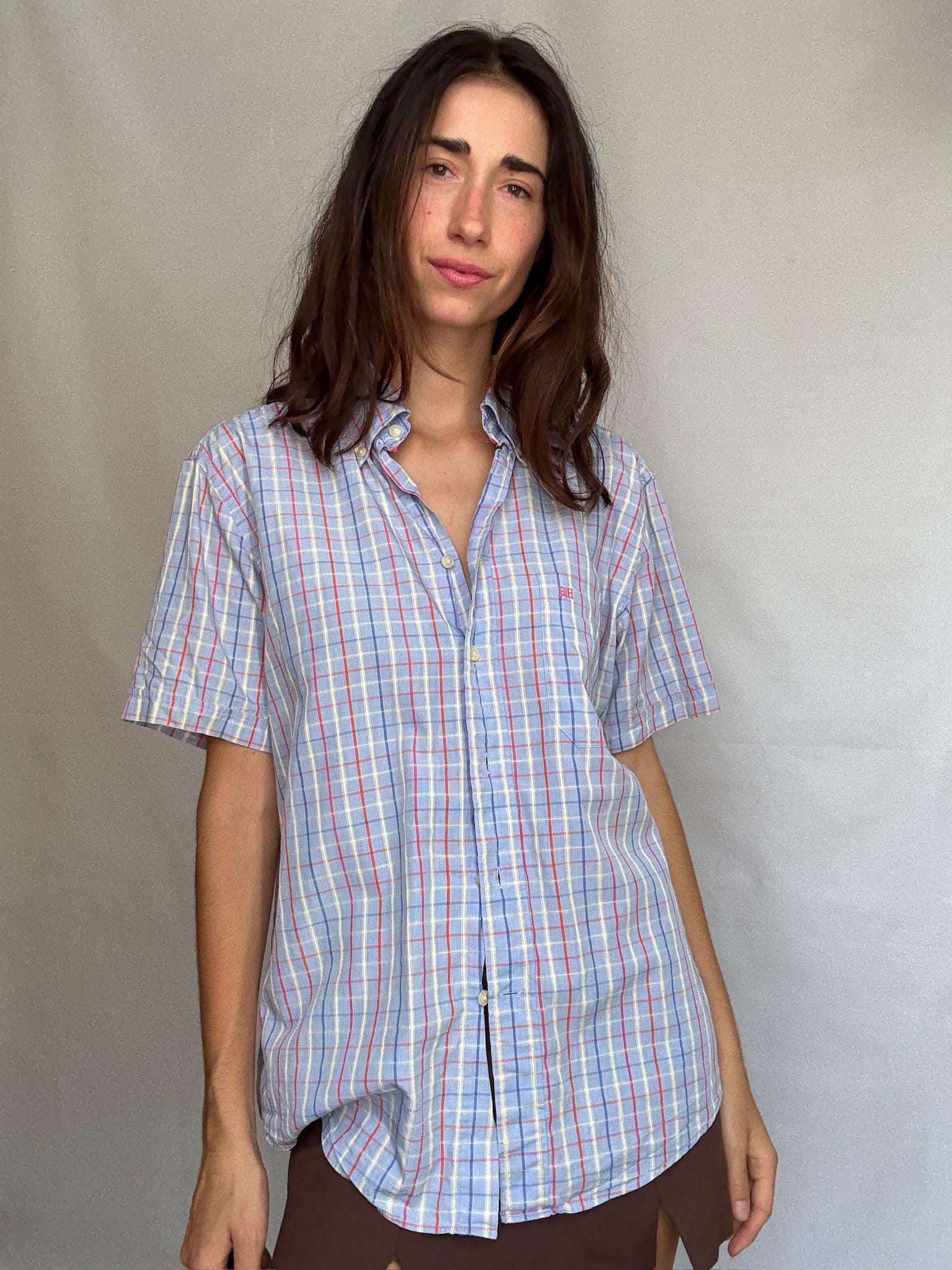 Vintage Pedro del Hierro plaid shirt, poplin cotton, Size M, Spanish designer menswear