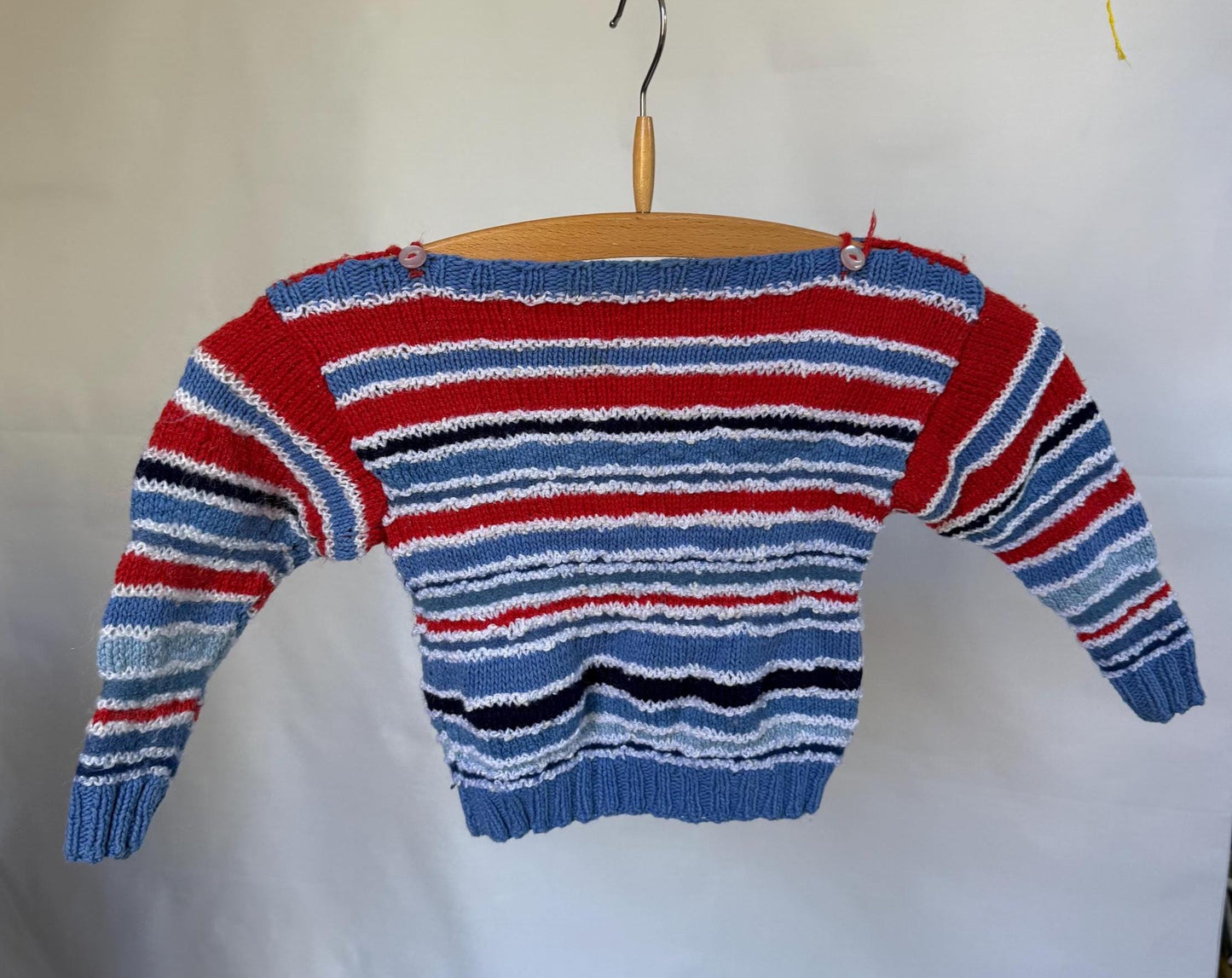 Handknit Colorful striped sweater, retro 80s vibrant, child 2-3 years, Unique casual playtime cozy
