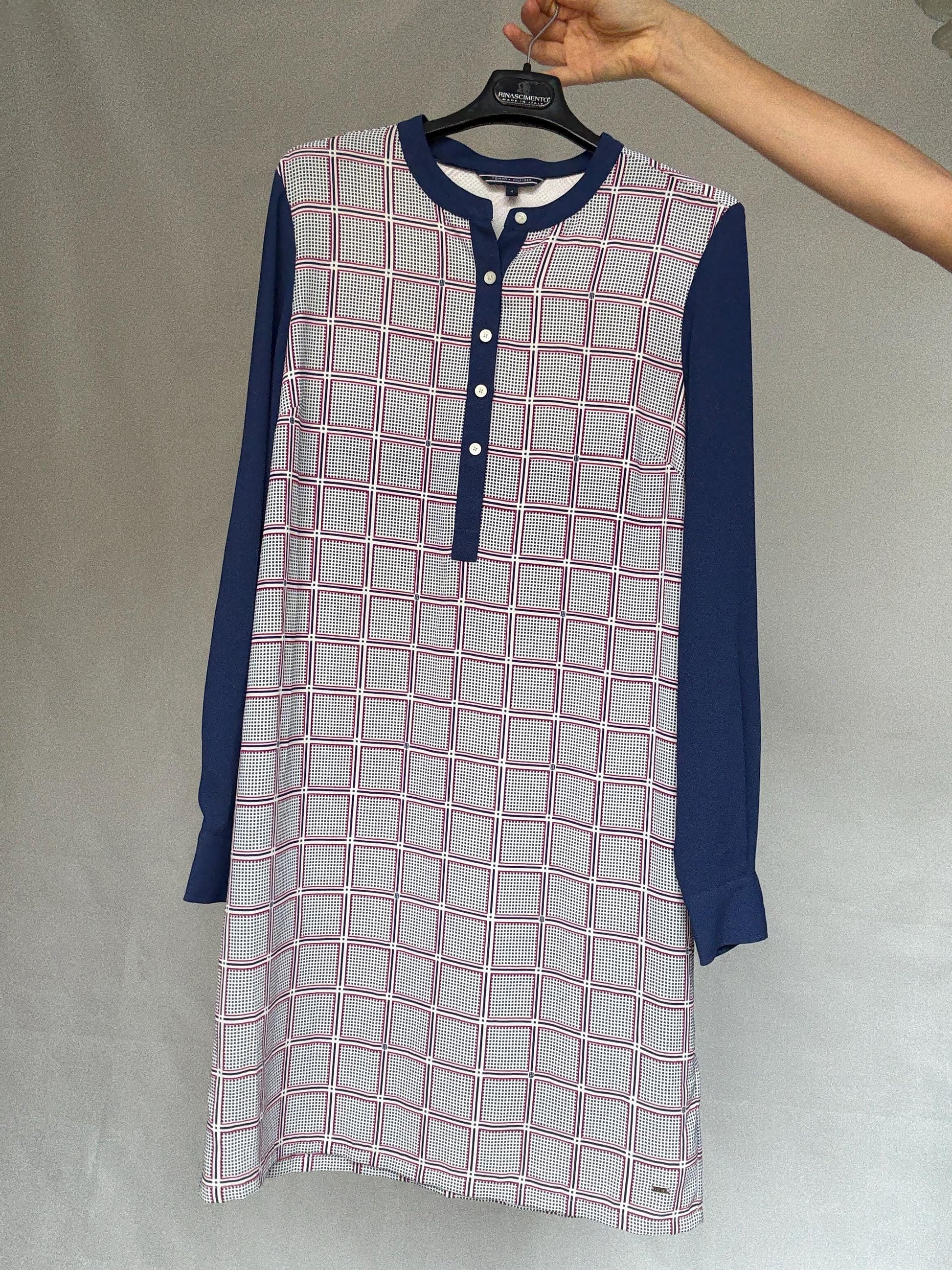 Tommy Hilfiger red and blue checkered dress, Lightweight summer dress, Loose fit casual streetwear, Size 4