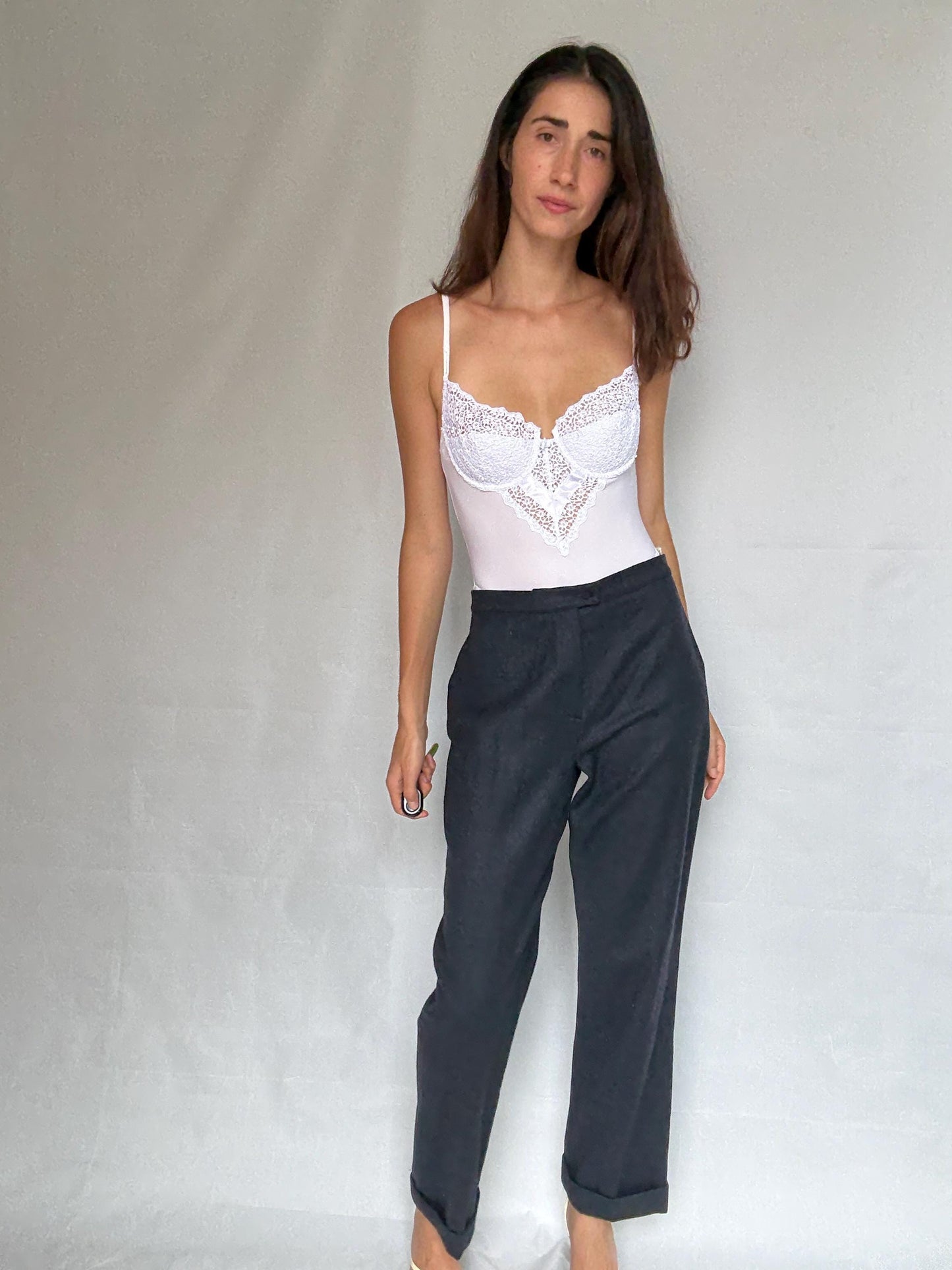 Vintage dark blue wool pants made in Italy, high waist straight leg 100 % virgin wool trousers, Smart academia aesthetic, US M, office chic