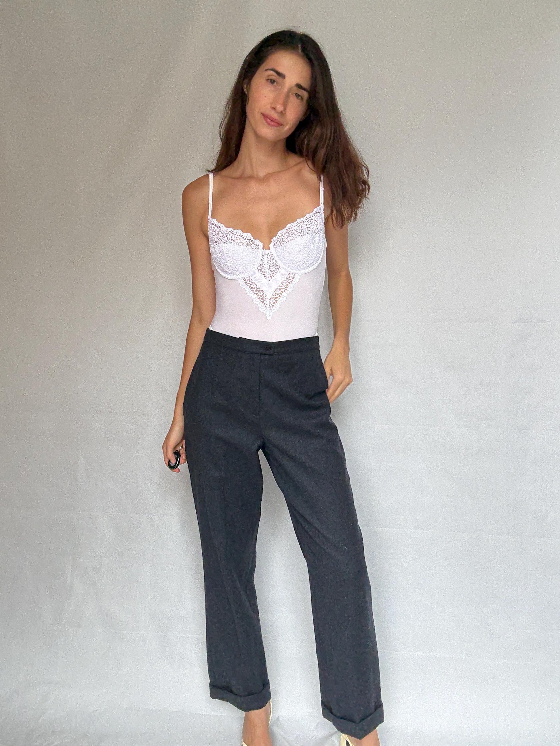 Vintage dark blue wool pants made in Italy, high waist straight leg 100 % virgin wool trousers, Smart academia aesthetic, US M, office chic