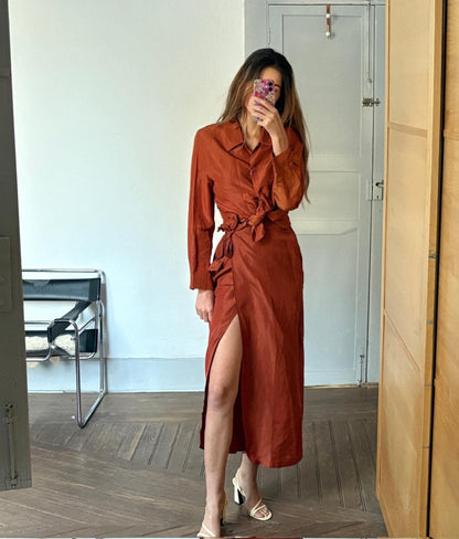Burnt Orange Silk Linen Two-Piece Set