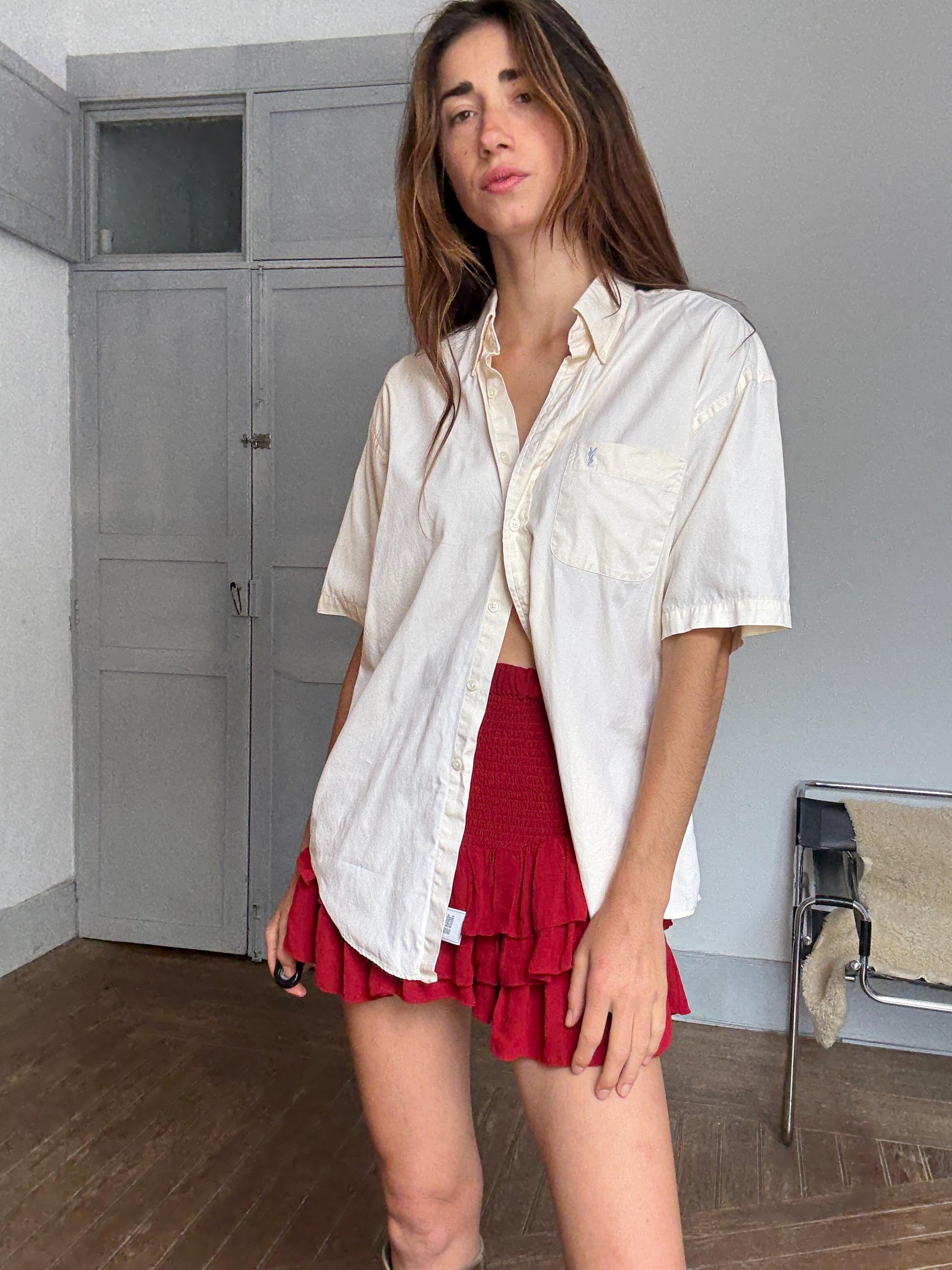 Luxe Vintage YSL pour homme button down shirt, Oversized boyfriend blouse, Preppy dark academia clothing, Size L, Cotton summer wear