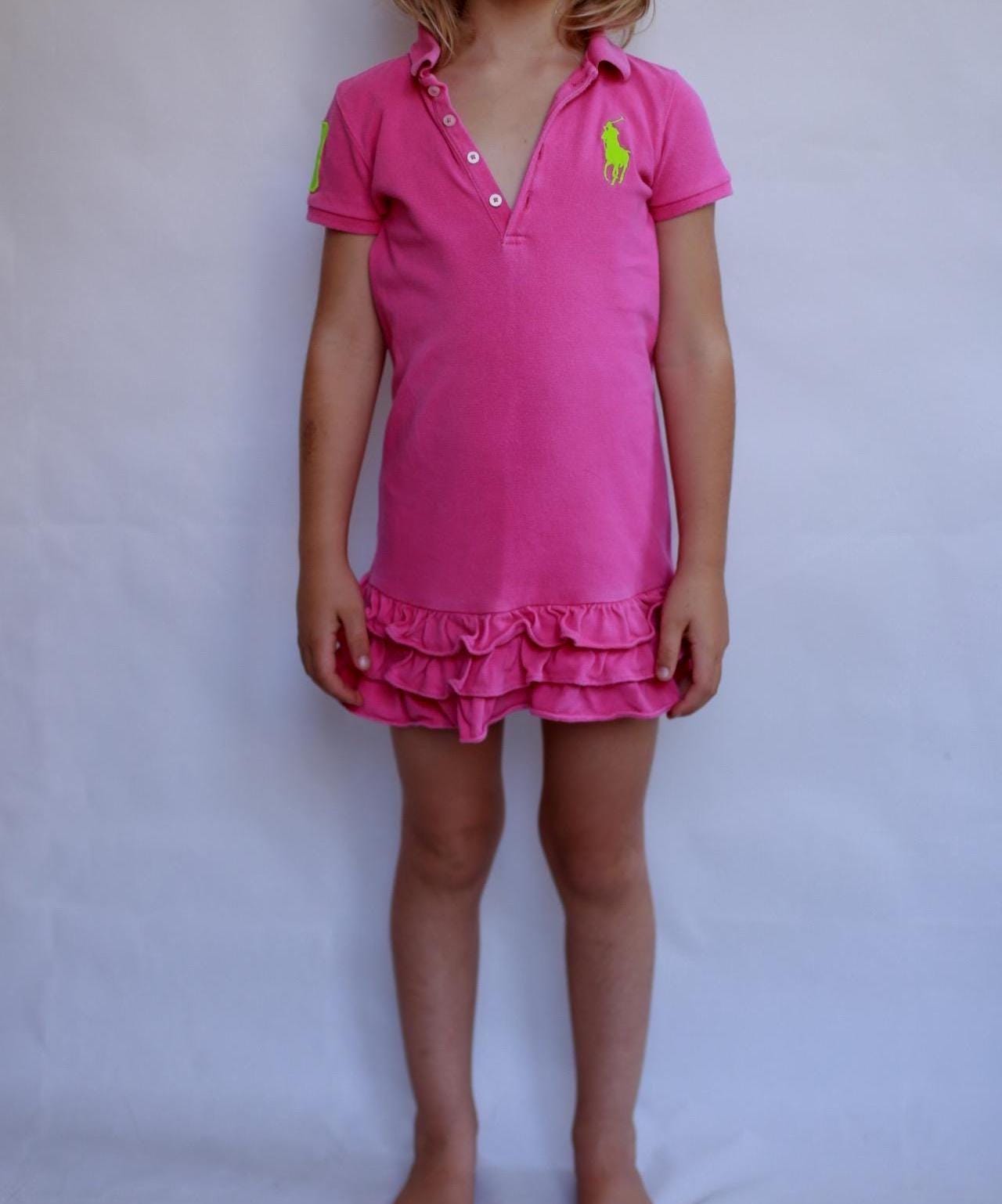 Ralph Lauren pink polo dress, 100% cotton, line silhouette, ruffled hem, preppy sporty style, US 5 (children), casual outings