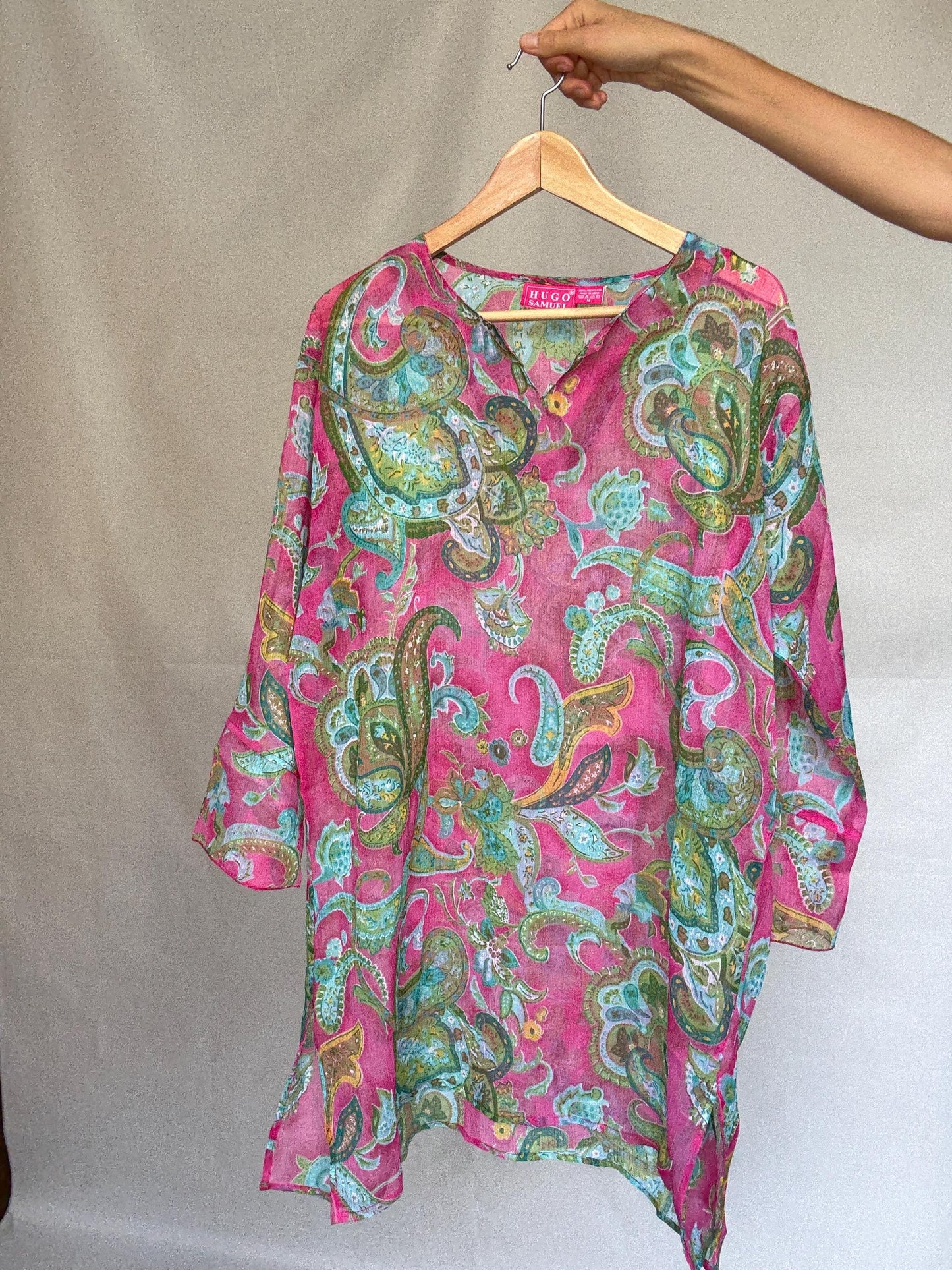 Vibrant paisley sheer dress with flowy fit, bohemian see through pool wear, Pool party outfit, Summer vacation beach style, US M