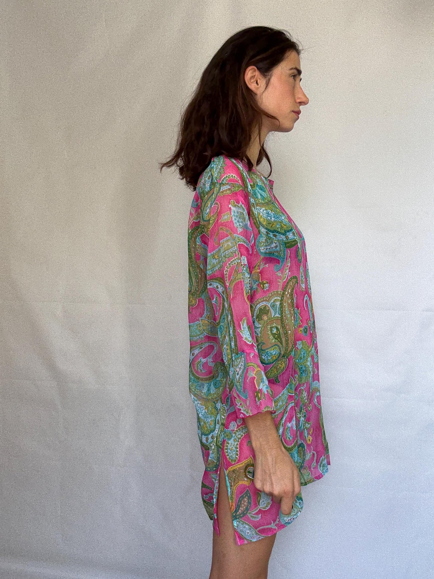 Vibrant paisley sheer dress with flowy fit, bohemian see through pool wear, Pool party outfit, Summer vacation beach style, US M