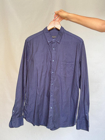 Dark Blue Classic Fit Button-Up Shirt — additional view 8