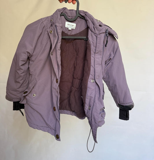 Mini a ture Copenhagen children's winter coat, zipper and snap closure, hood with plush lining, elastic waist, casual prep, EU 104