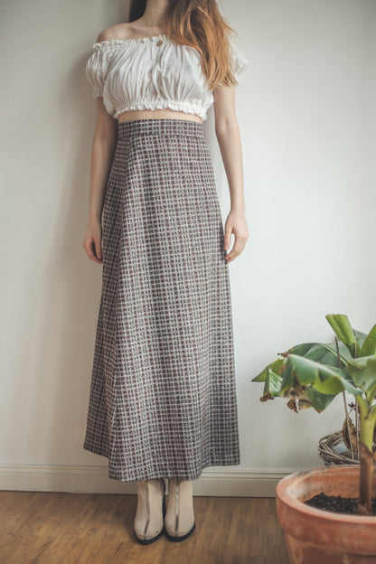 Silver Checkered Lurex A-Line Maxi Skirt