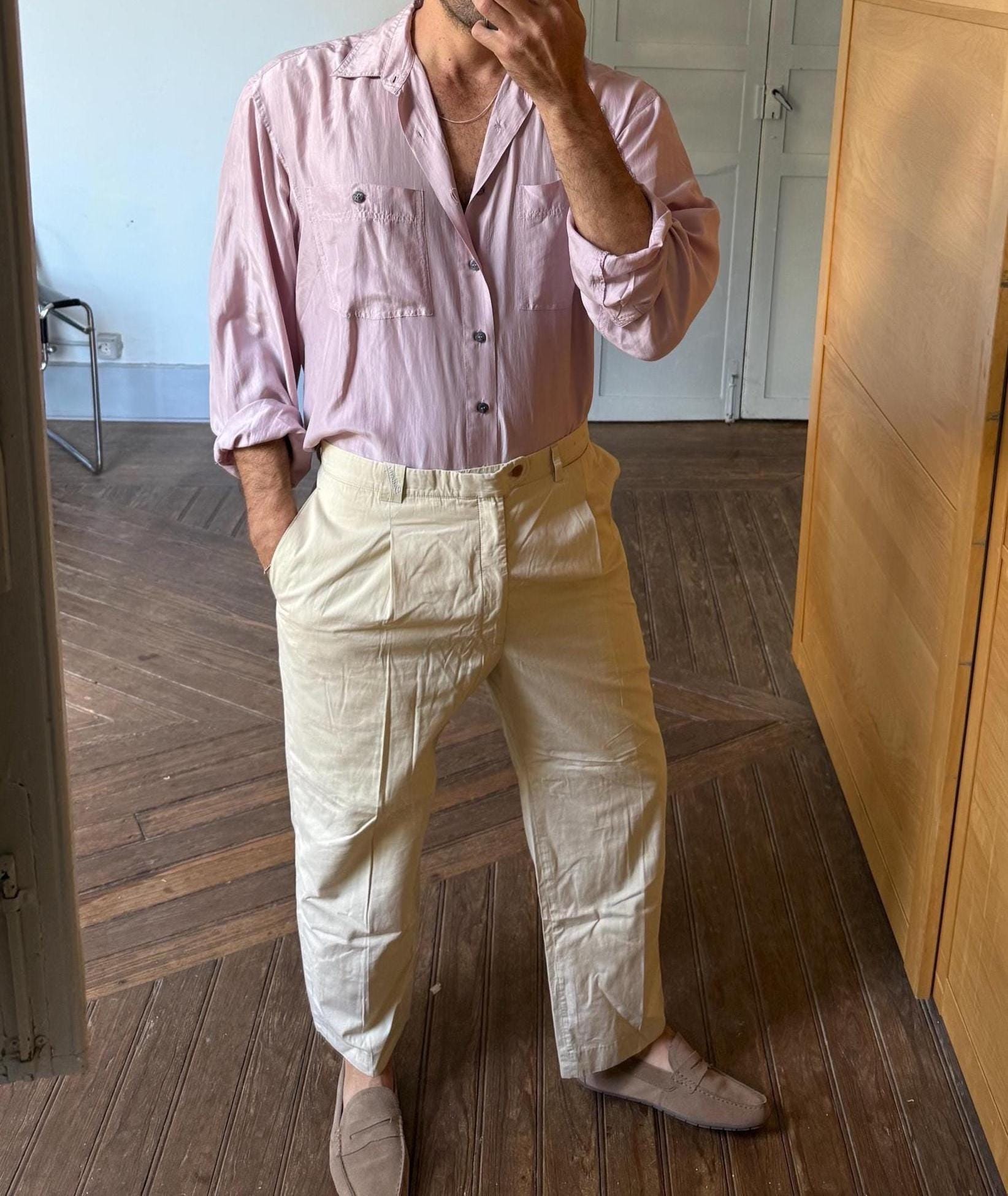 Burberry London trousers vintage beige pleated pants designer menswear UK style check lining classic smart casual size 52 EU XL