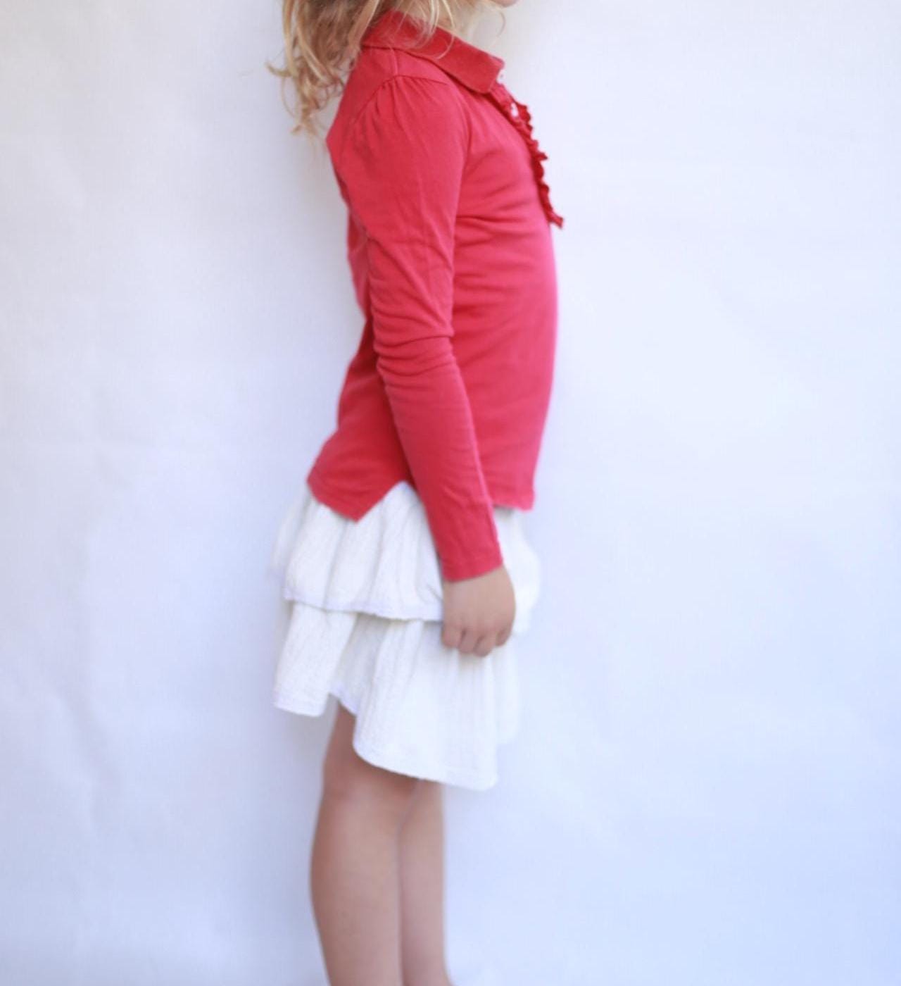 Ralph Lauren red shirt,, classic fit, collared with ruffled trim, preppy Kate Middleton style, US 6