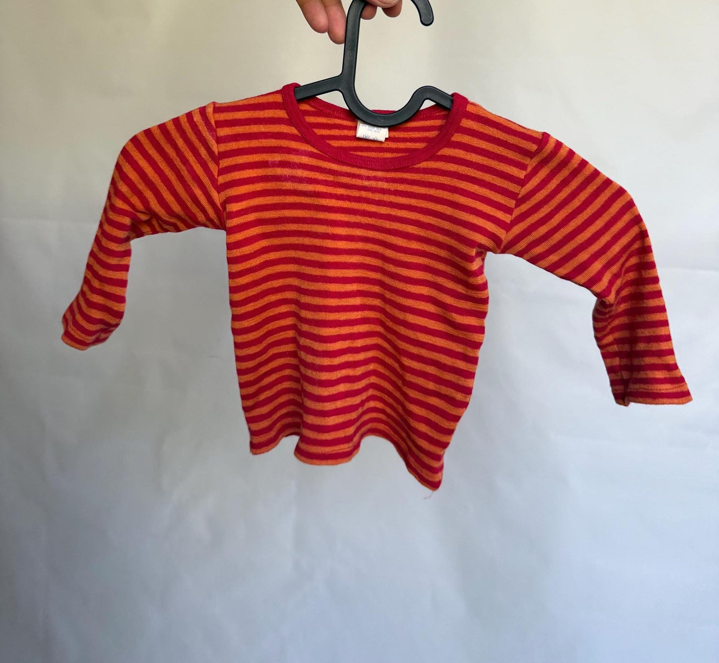Engel multicolor striped baby shirt, wool silk blend, crew neck, horizontal stripe pattern, casual streetwear, EU 92, everyday wear
