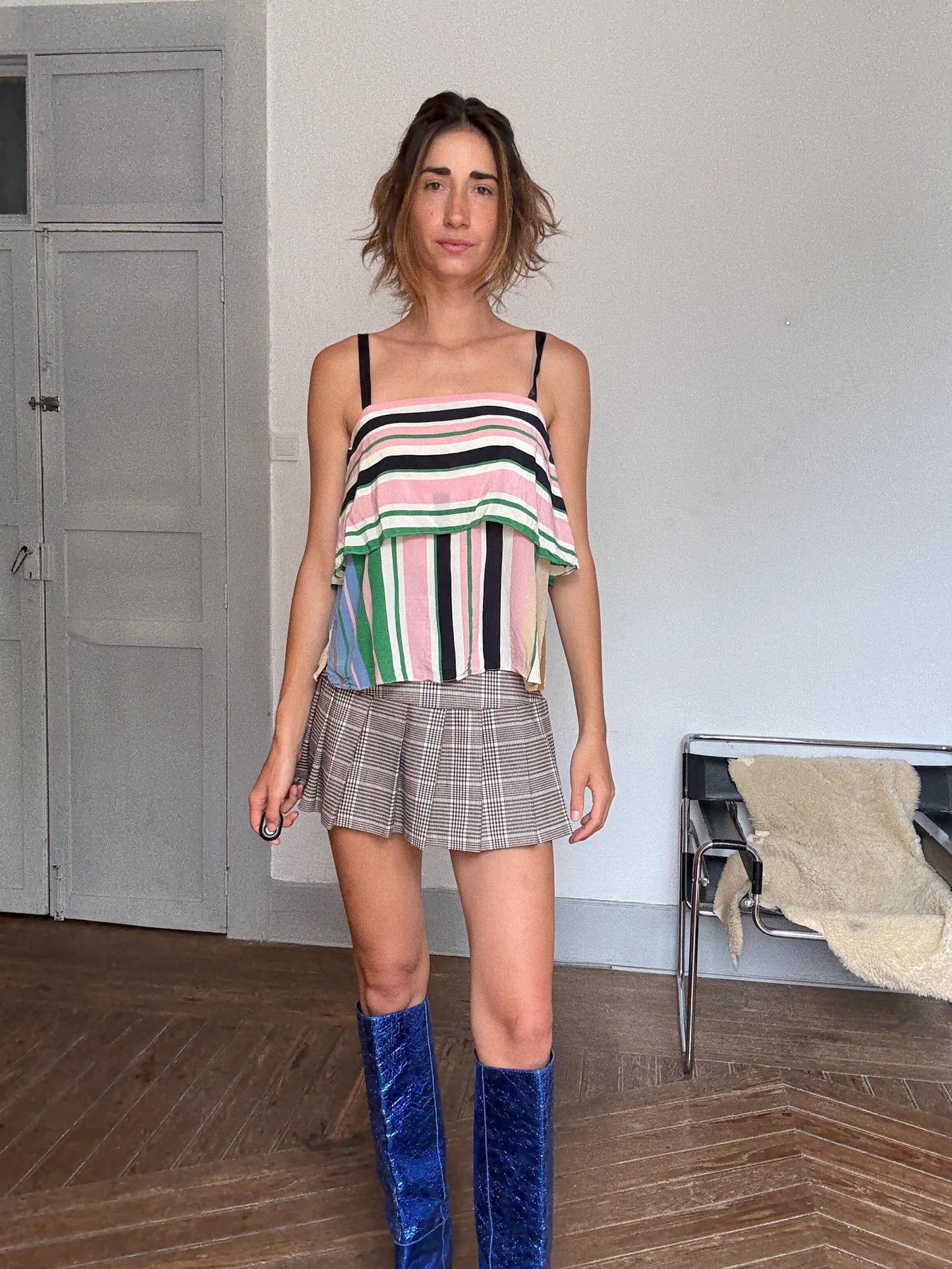 Massimo Dutti Silk Camisole – Colorful Striped Summer Top, Y2K Festival Vibe | Size S |