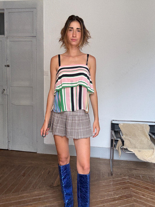 Massimo Dutti Silk Camisole – Colorful Striped Summer Top, Y2K Festival Vibe | Size S |