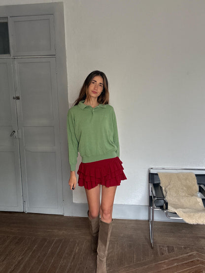 Vintage Green Merino Wool Polo Pullover