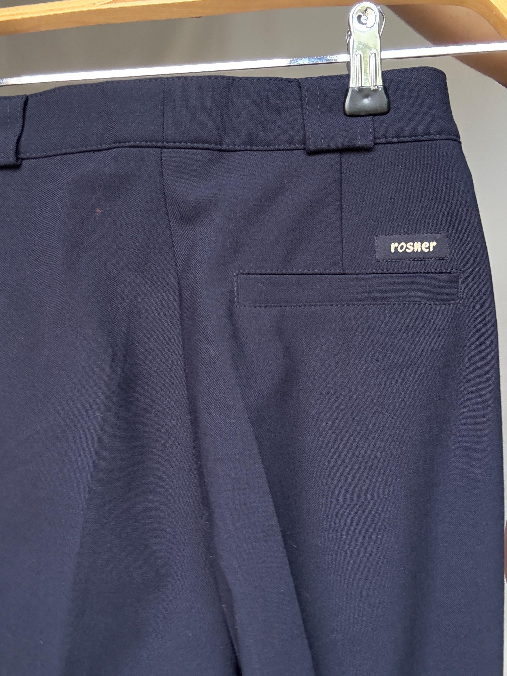 Rosner dark navy blue high waist pants, wool blend tailored fit trousers, Luxe minimalist chic woman trousers, Dark academia aesthetic, US S