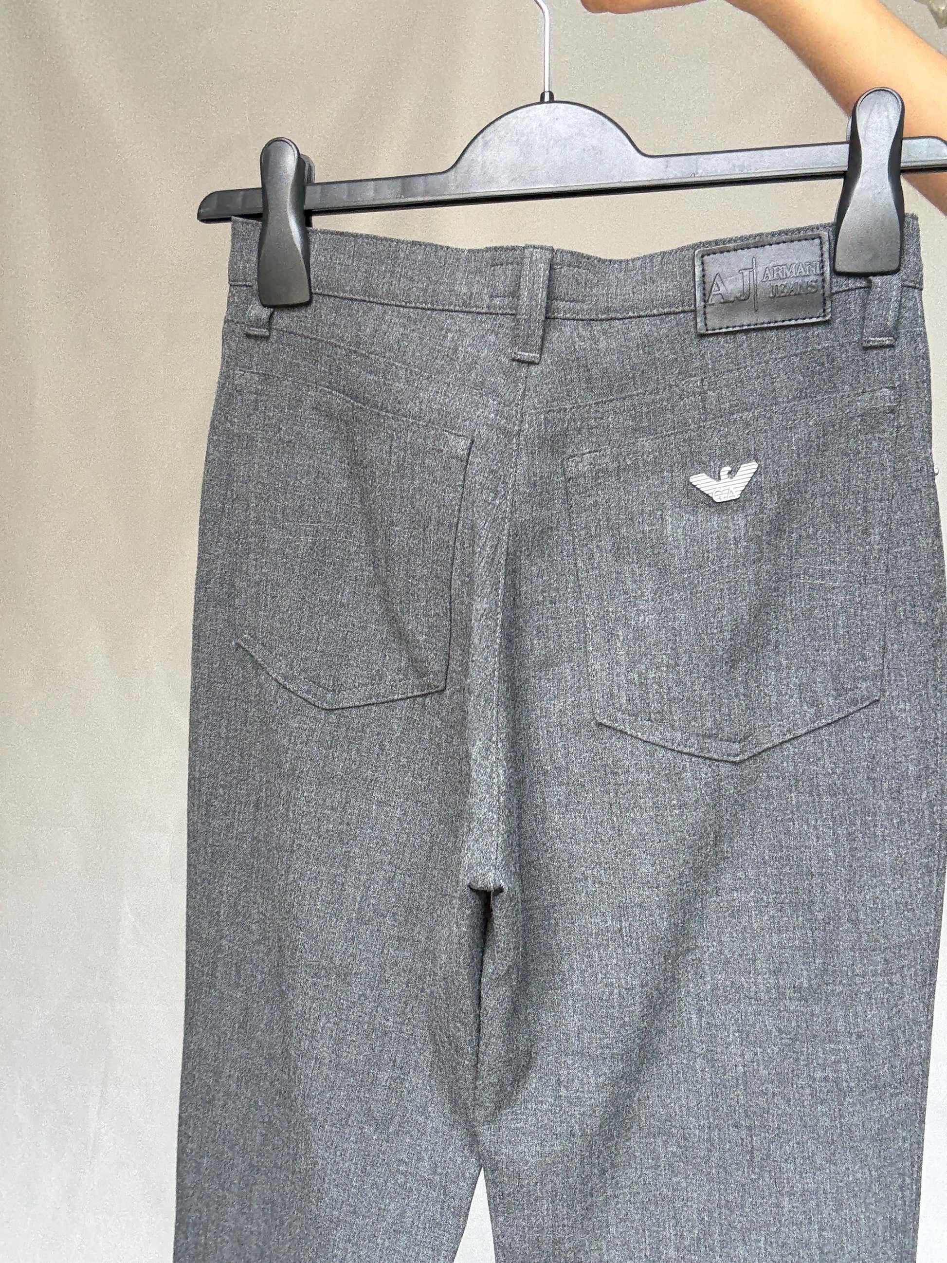 Armani Jeans vintage grey pants, comfort fit minimalist chic trousers, US XS, Luxury made in Italy designer pants